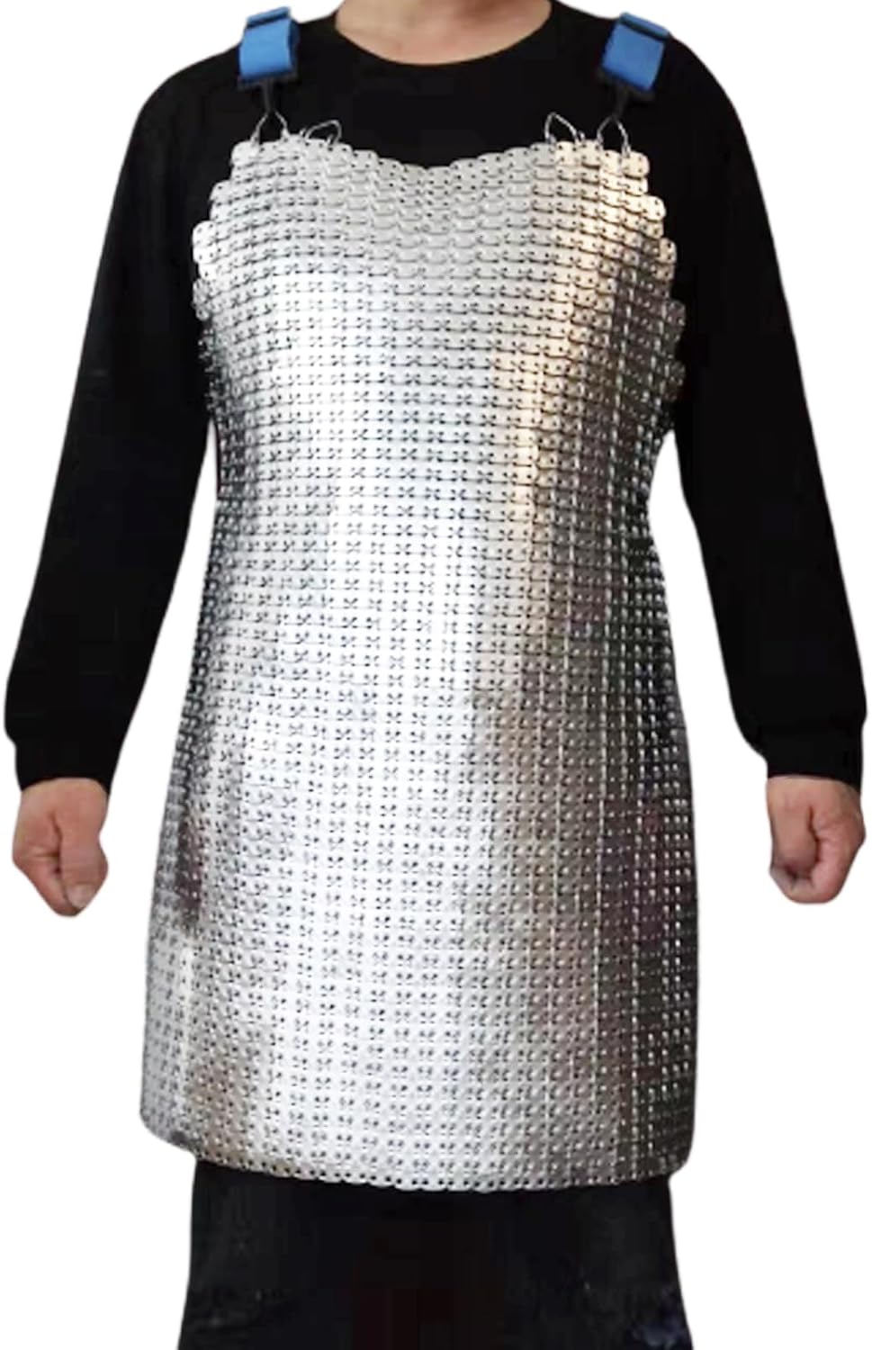 Aluminium Chainmail Cut Resistant Apron Knife Proof Butcher Apron Safety Work Bid Adjustable Shoulder Strap (55x75cm)