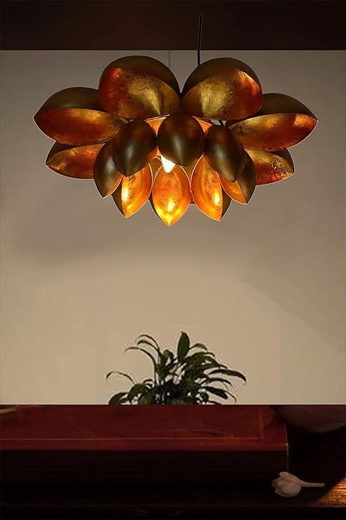 KREATIVE ART\'S Lotus Shape Decorative Pendant Hanging Light for Living Room, Ceiling Hanging Lights for Pooja Room & Patio Garden Terrace Light (Without Bulb Pack of 1 pcs)
