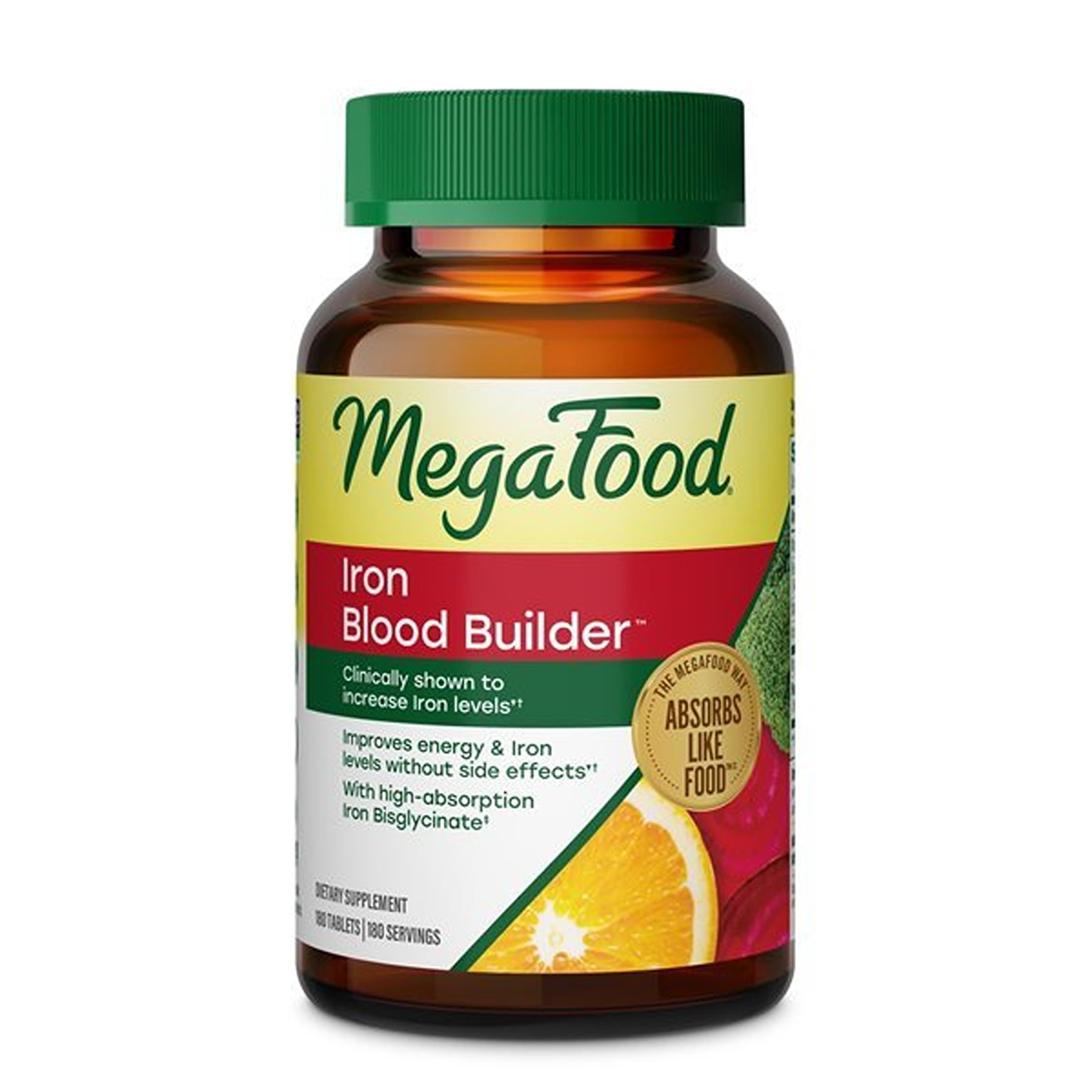 MegaFood Blood Builder Iron Supplement, Energy Support, Vegan, 180 Tablets Unflavored 180 Count (Pack of 1)