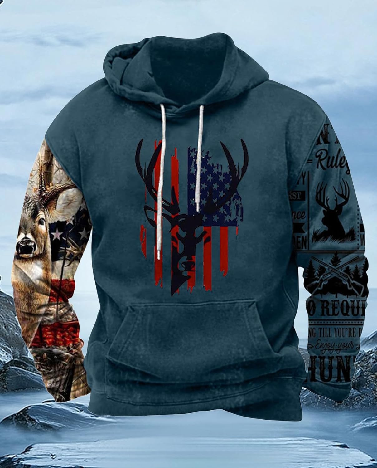 Western Hoodie for Men Aztec Cowboy Printed Drawstring Pullover Hooded Sweatshirt Mens Comfy Fleece Sweatshirt - Image 6