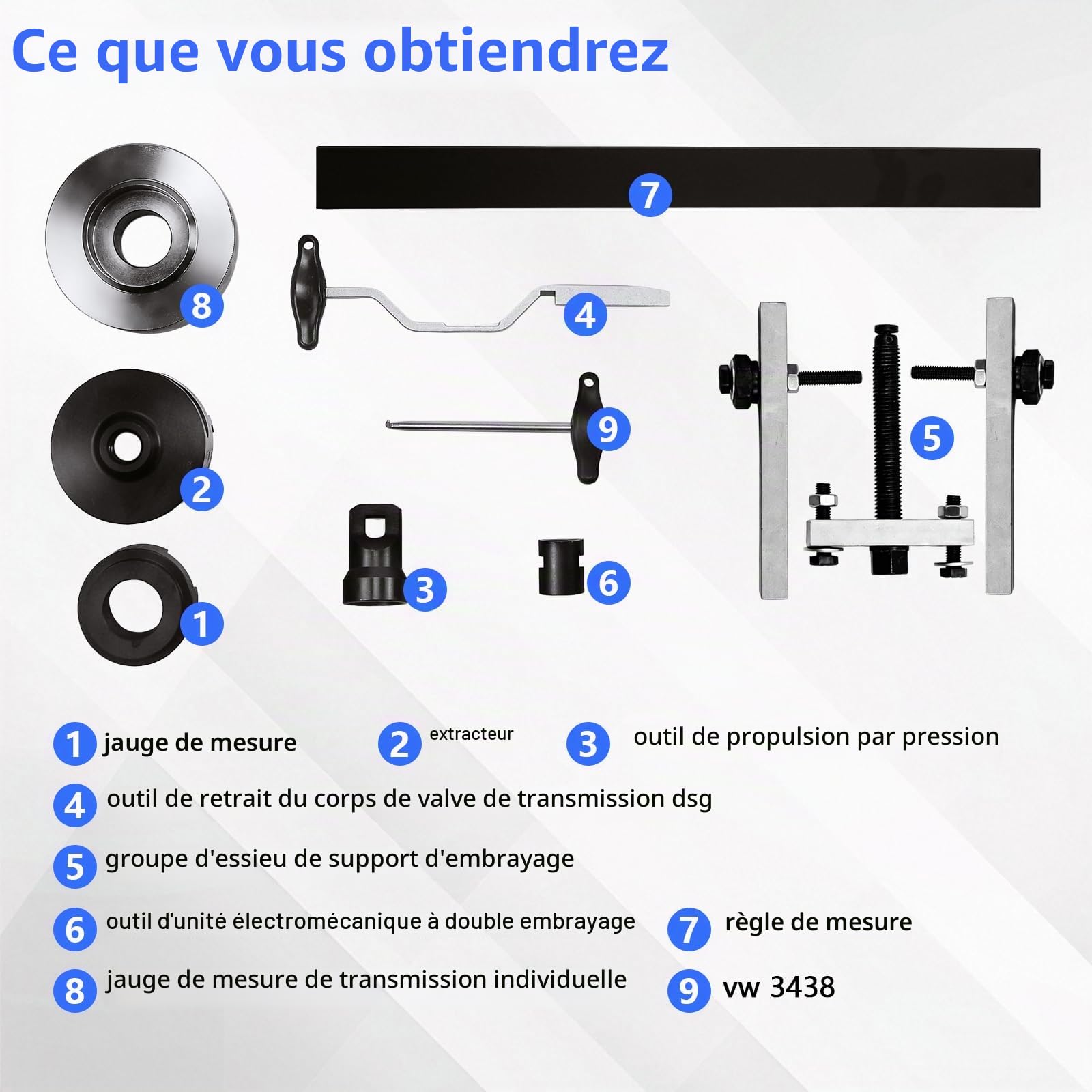 DSG Kit d'outils de démontage et de montage à 7 vitesses pour VW & Audi – Compatible avec boîte de vitesses VAG T10323 T10373 T10376 T40100 T10407 T10466 T10374