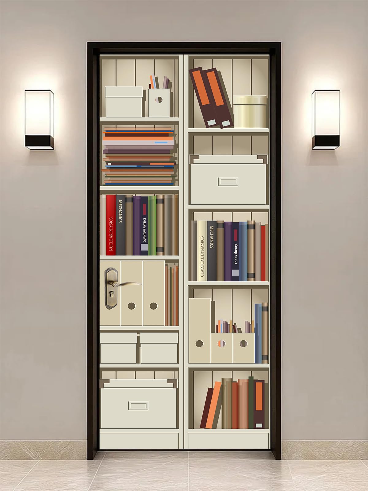 FLFK 3D Bookshelf Cabinet Door Murals Peel and Stick 77x200cm-Self-adhesiv Door Wallpaper Wall Stickers Poster for Bedroom Decor(2Pcs/Set)