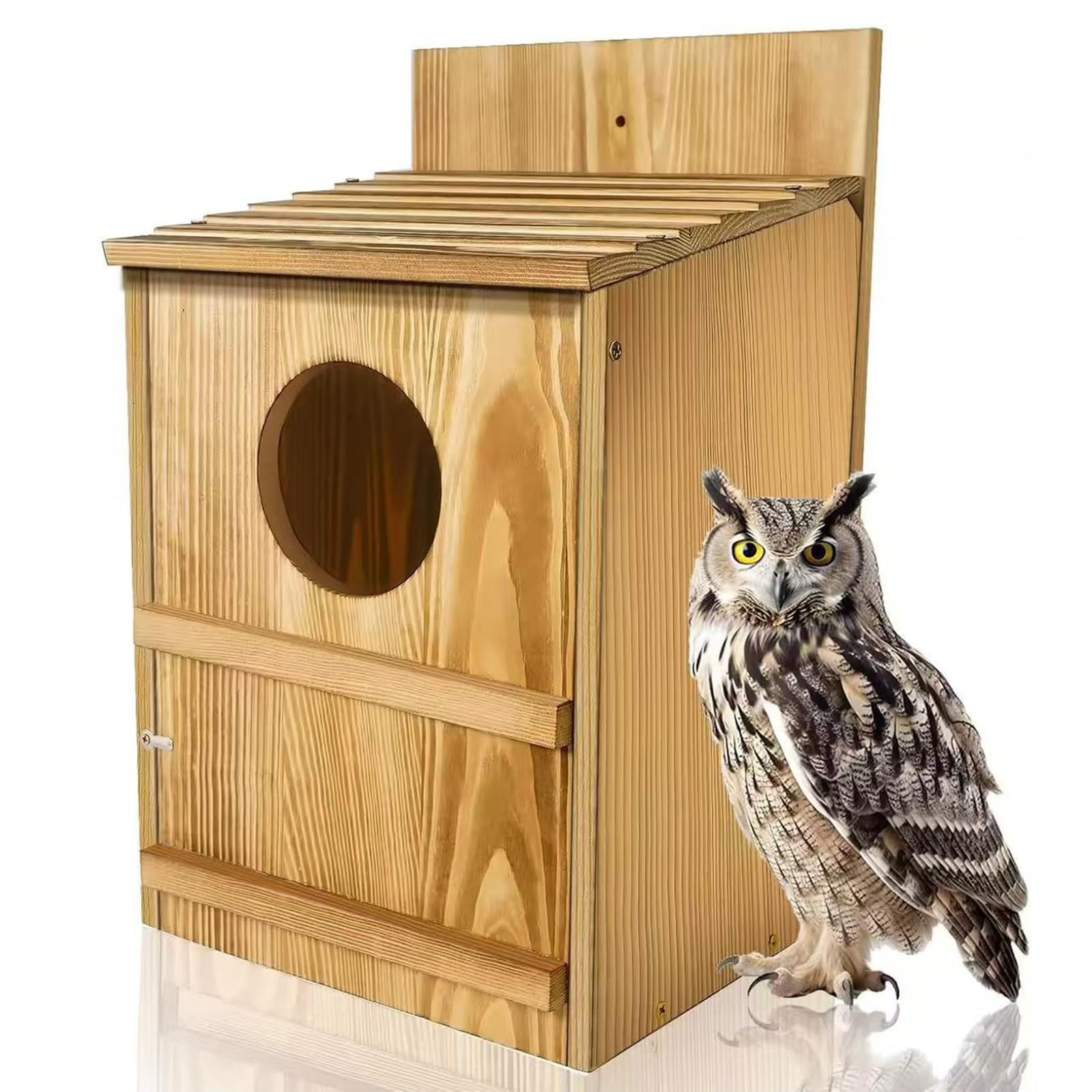 Cajas para búhos para Exterior, Nido de búho de Granero de Madera para Aves, fácil de Montar, Apertura Circular, Incluye Tornillos de Montaje para Uso en jardín y Patio Trasero 36.8 * 19 * 22.8cm