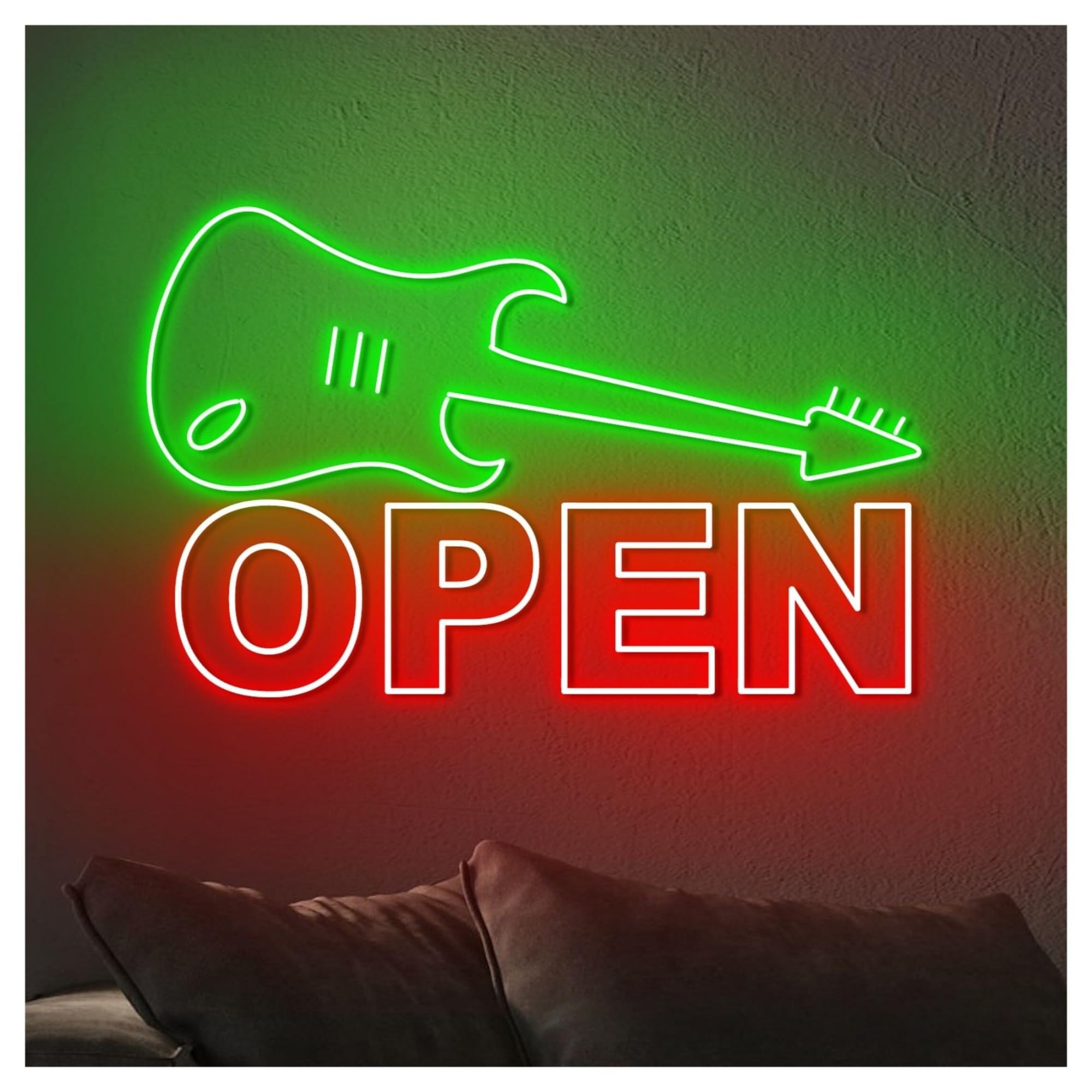 Insegna al Neon Insegna Al Neon Aperta Con Chitarra, Luce A LED, Strumento Musicale, Sala Musica, Negozio, Decorazione, Vetrina,ingresso Aziendale 60cm