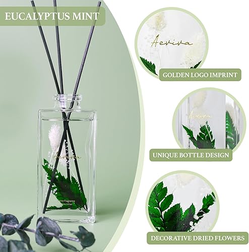 Miniatura 2 de Juego de difusor de varillas de flores, difusor de aroma de eucalipto y menta de 5 onzas con varillas, difusor de aceite perfumado para el hogar,