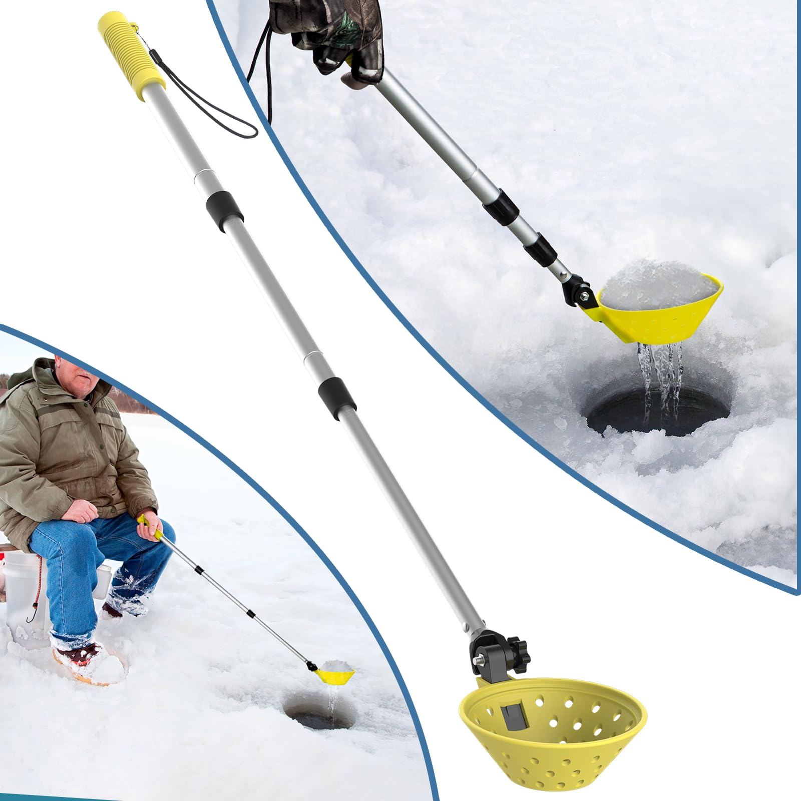 Huntury Retractable Ice Fishing Scoop Skimmer, Ice Scooper, Long Length, and Larger Spoon, Now More Bending Over to Scoop Out Ice While Ice Fishing…
