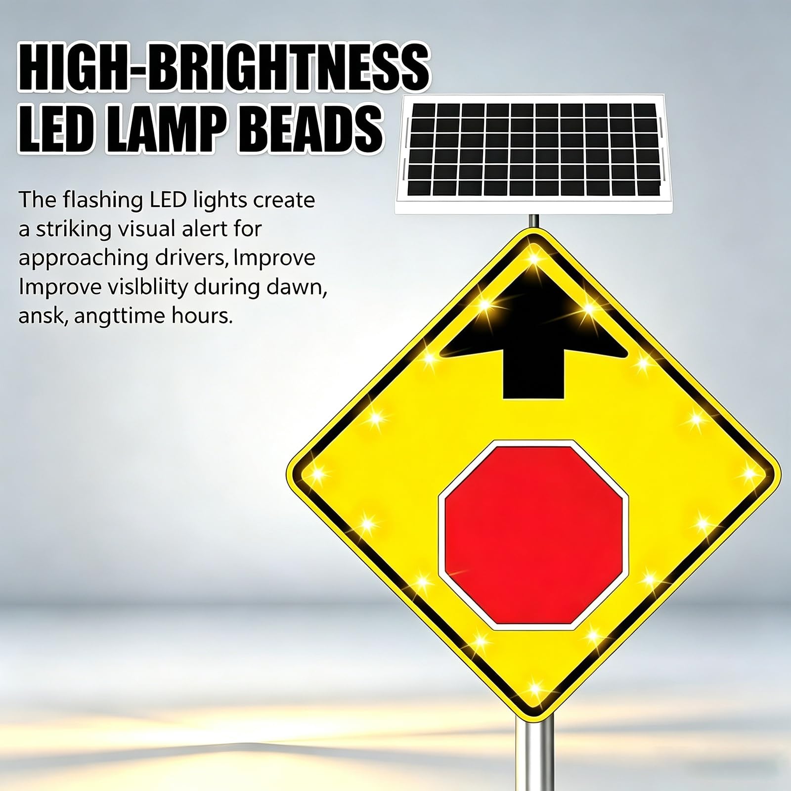 Señal De Advertencia Solar LED Intermitente "Pare Más Adelante" De 24/30 Pulgadas; Aluminio Reflectante (norma W3-1); Resistente Al Agua (IP65) Y A La Corrosión; Uso En Exteriores.(24in)