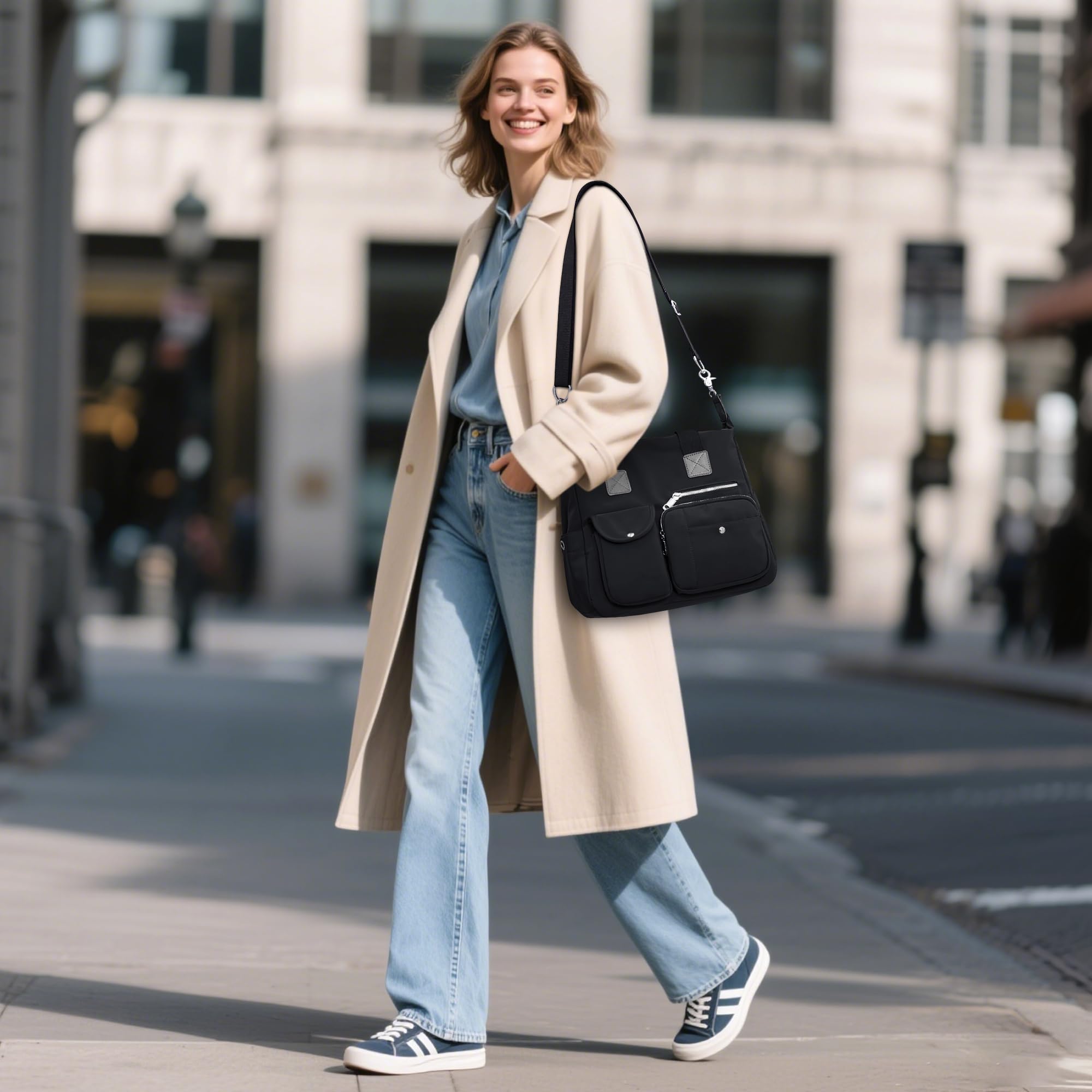 DIRRONA Borsa Tracolla Donna Borsa A Mano Casual - Borsa Tote Con Più Tasche Impermeabile E Resistente Tracolla Removibile Ideale Per Lavoro Università E Viaggio Nero Classico