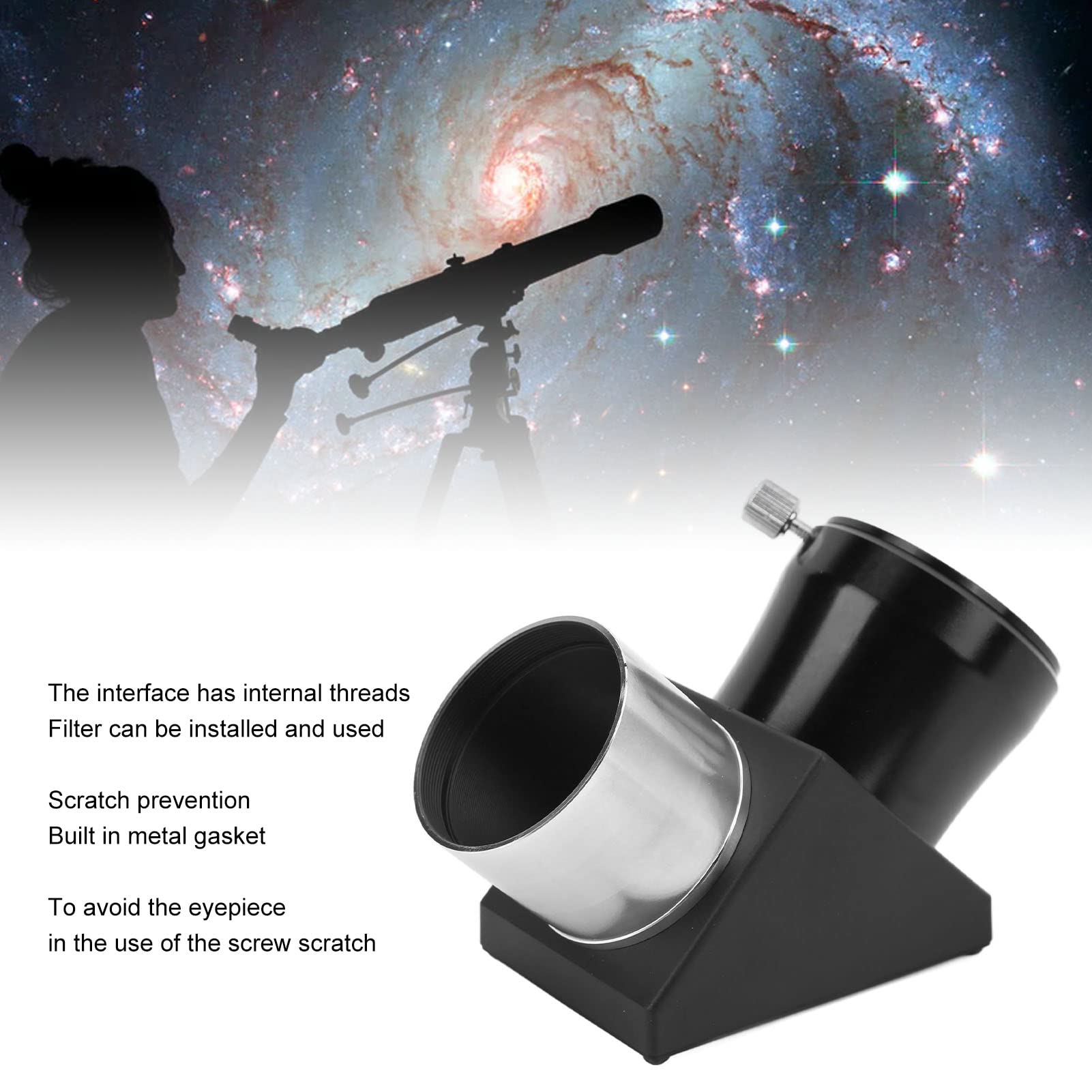 Akozon Telescopio de 2 Pulgadas Adaptador Diagonal de 90 Grados Prisma Espejo Cenital para Observación Astronómica