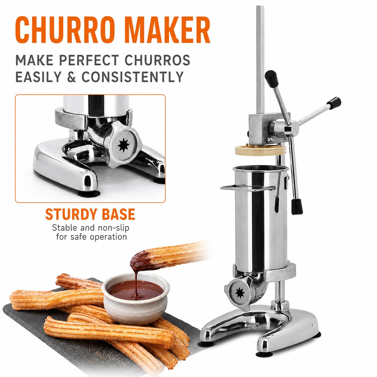 Macchina per Churro Commerciale Manuale per Ciambelle 2l/3l con 5 Stampi, di Pressurizzazione Manuale A Leva, per Uso Commerciale O Privato 3L