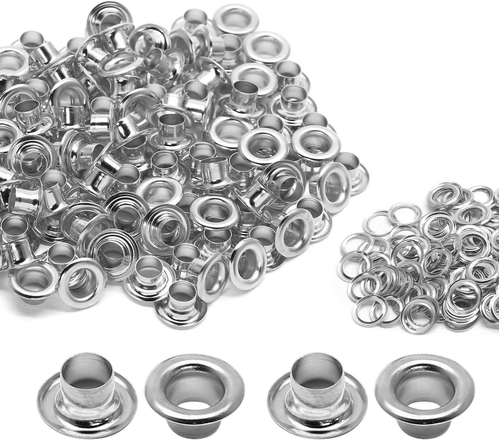 Litoexpe 5MM Grommets Eyelets 200 Pcs, Self Backing Eyelets for Bead Cores, Clothes, Leather, Canvas (Silver)