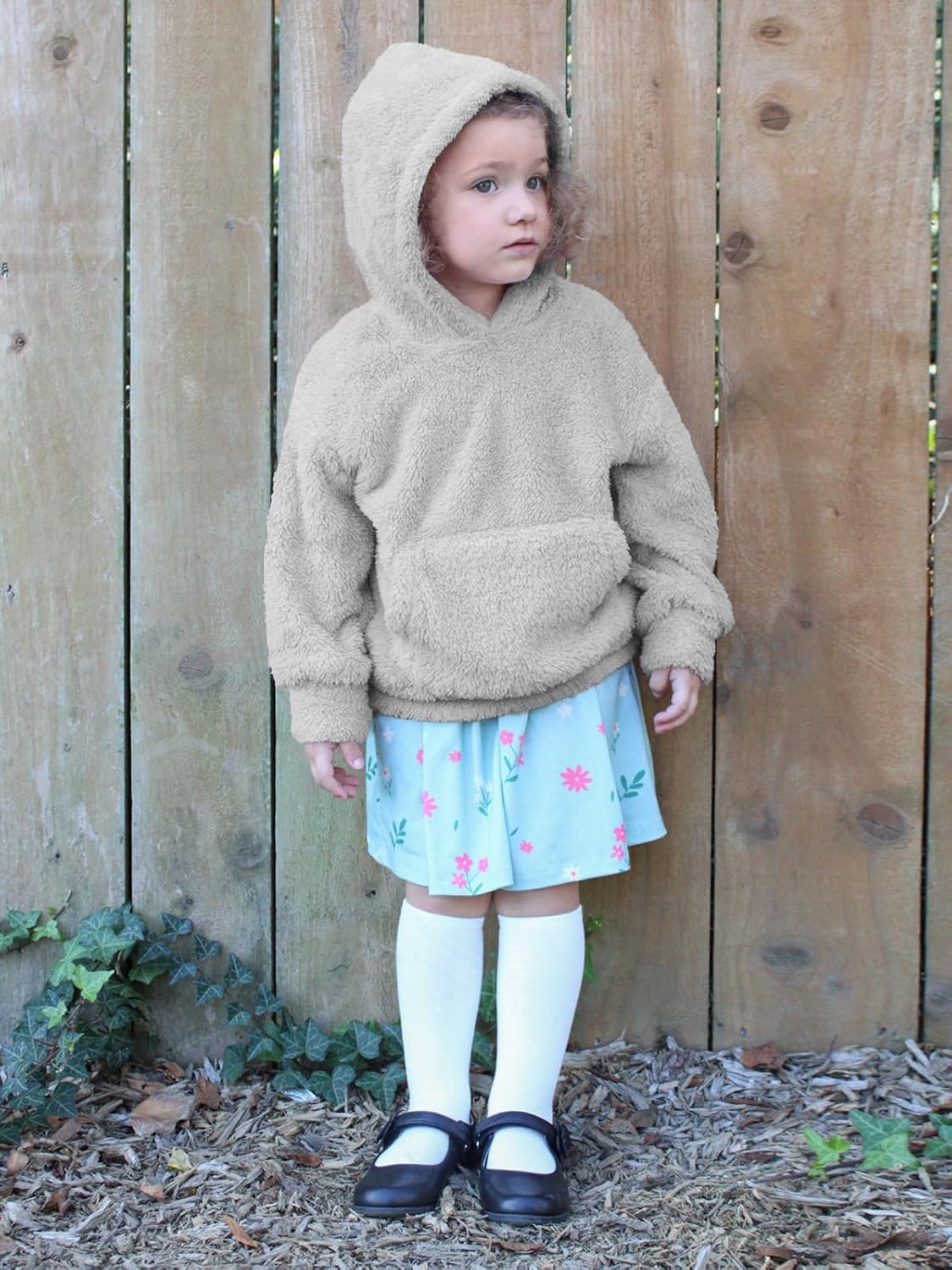 Haloumoning Toddler Girls Fuzzy Fleece Hoodies Baby Kids Warm Pullover Hooded Sweatshirt with Pockets - Image 2