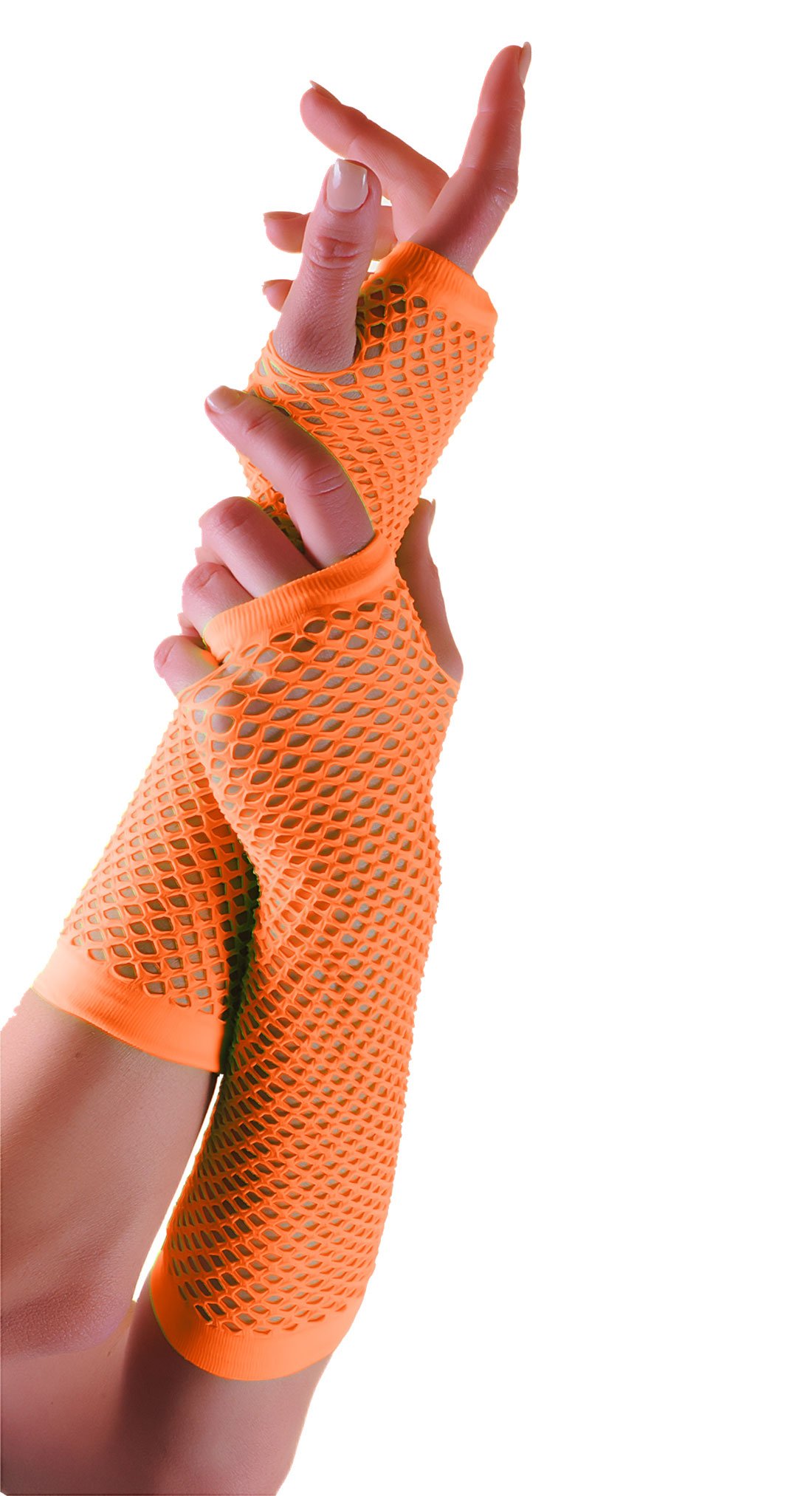 FNA FASHIONS Ladies Fishnet Long & Short Finger less Gloves Fancy Dress Party Accessory (Orange, Short Fishnet Gloves)
