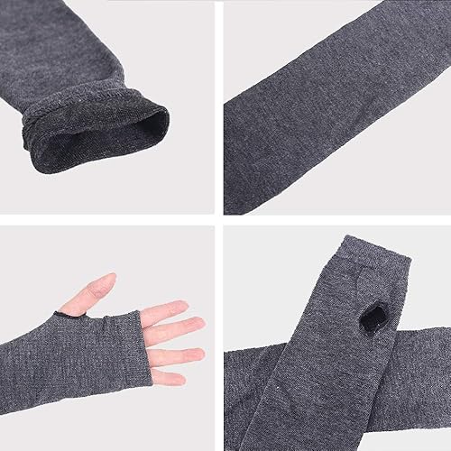 Miniatura 4 de Guantes largos unisex sin dedos para mujer, calentadores de brazos, guantes elásticos de punto con agujero para el pulgar