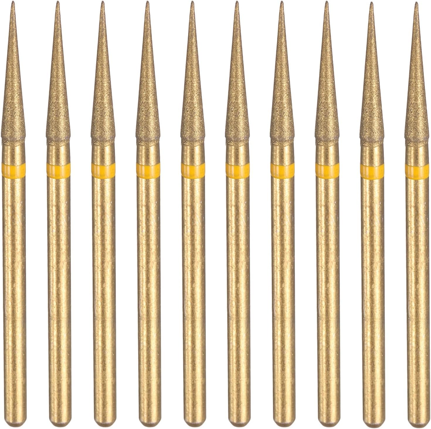 HARFINGTON 10pcs 325-400 Grits Diamond Grinding Bit 2.5mm Tapered Head 2.35mm Shank 14mm Length Titanium Plated Stone Sanding Drill Bits Rotary Tool for Nails Grinding Polishing