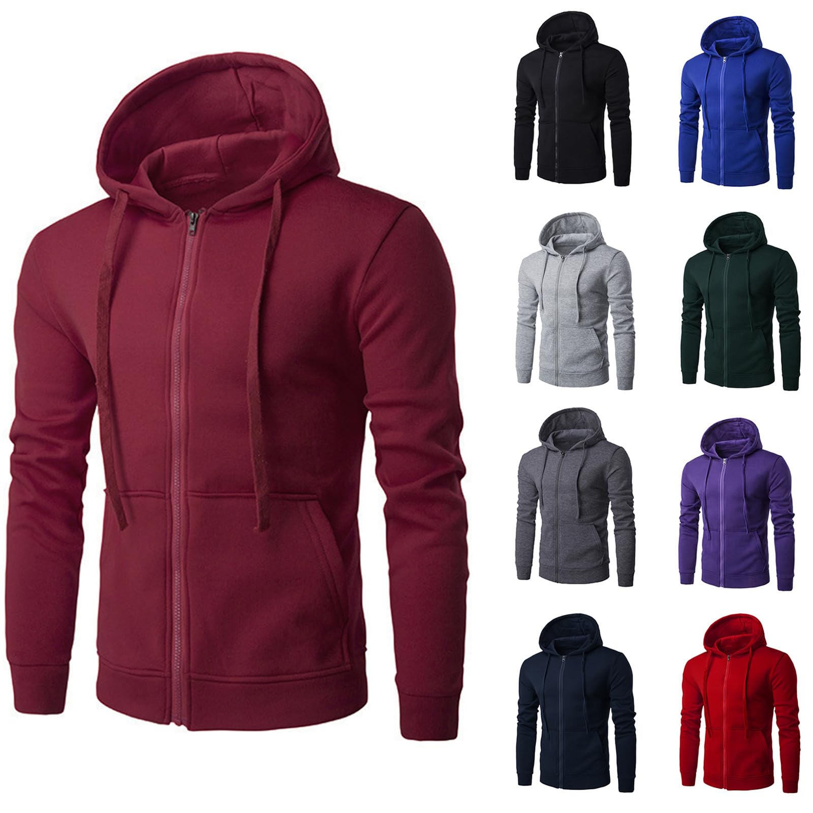Felpa Uomo Con Cappuccio E Zip, Leggera, Con Tasche, Colore Grigio Scuro, Taglia L, Poliestere - 2