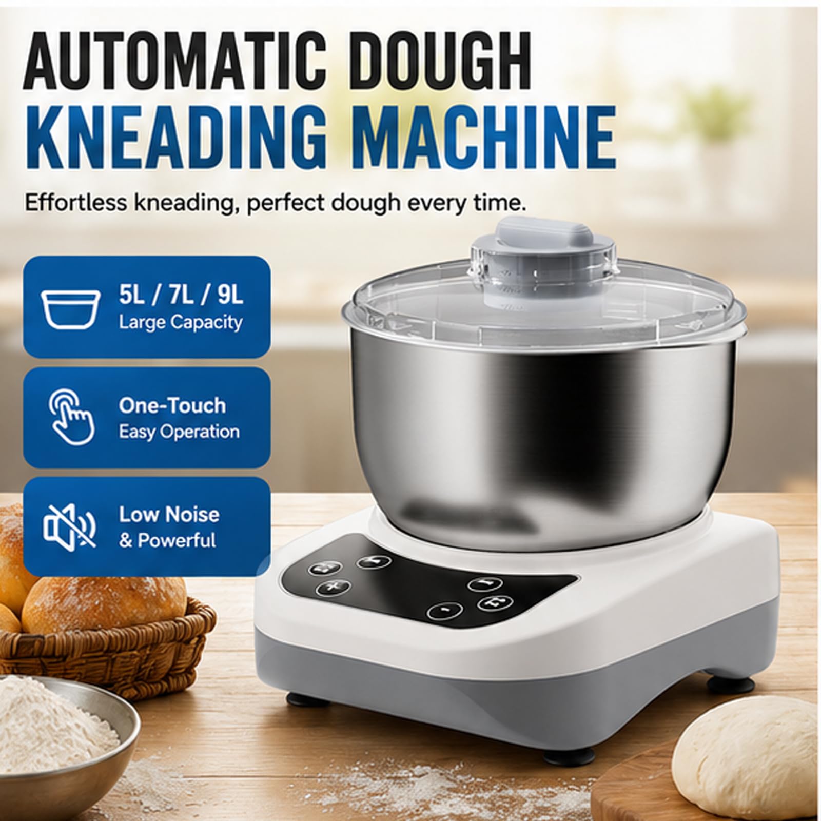 Impastatrice Elettrica con Funzione di Fermentazione, Macchina Automatica per Impastare, Design a Parte e Misurino, Planetaria per la Pasticceria in Casa 7L