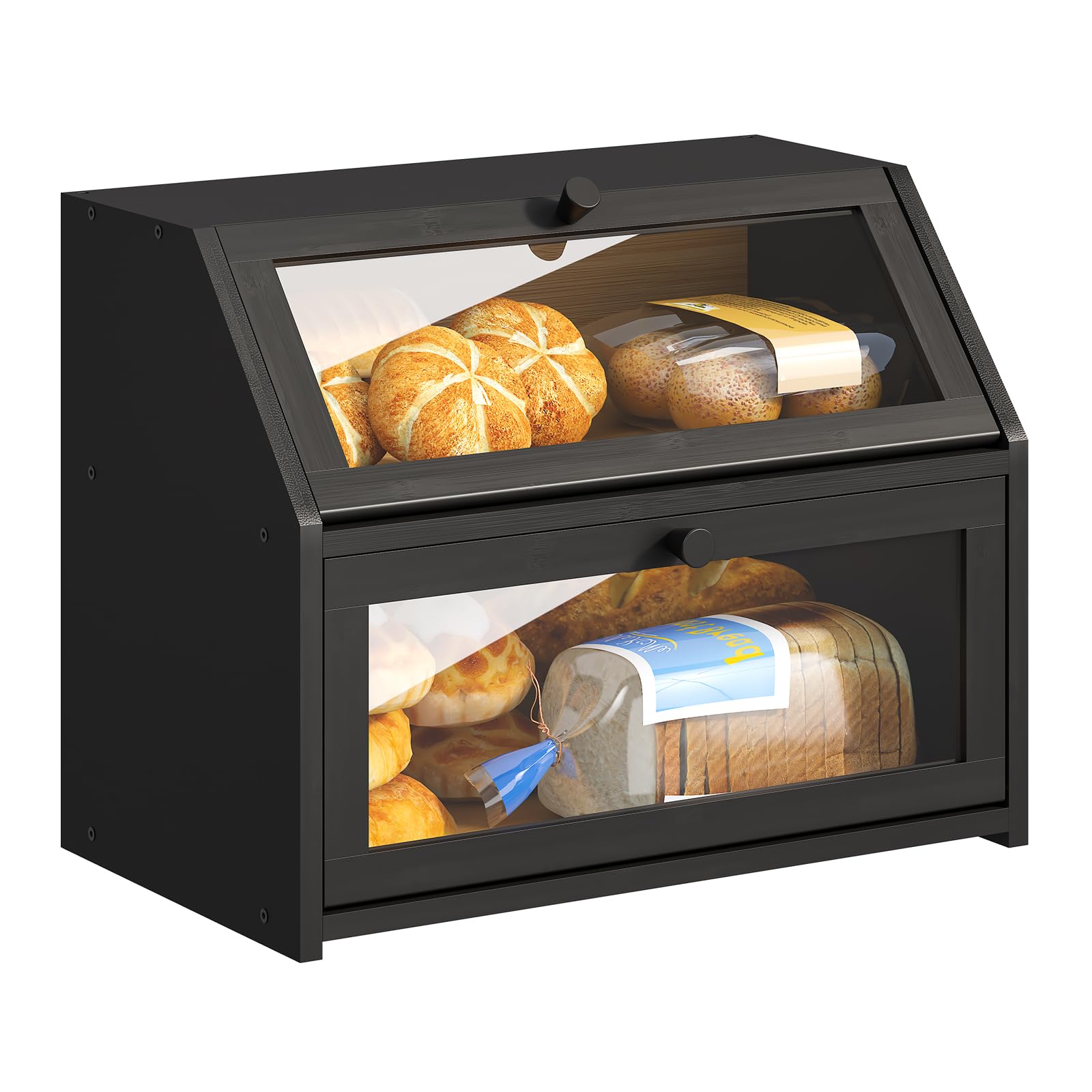 Photo 1 of **PARTS ONLY***BMOSU Farmhouse Bread Box for Kitchen Countertop Bread box Double Layer Bamboo Wooden Extra Large Capacity Bin Kitchen Food Storage Container(Black)