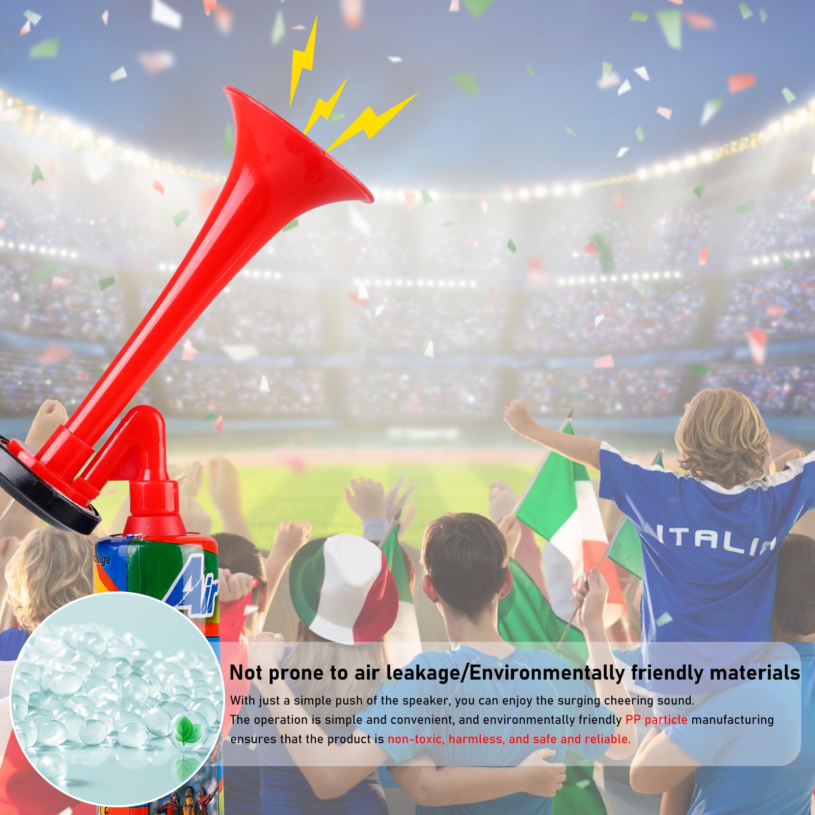 Lot de 2 klaxons à air rouges : klaxon de stade réutilisable - Utilisation polyvalente comme klaxon dans le trafic routier, jeux de football