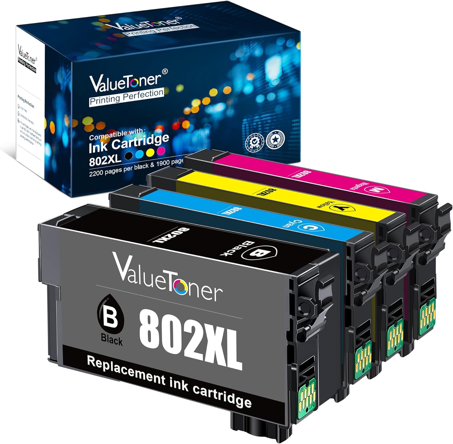 Remanufactured Ink Cartridge Replacement for Epson 802XL 802 XL T802XL T802 XL to use with Workforce Pro WF-4720 WF-4730 WF-4734 WF-4740 EC-4020 EC-4030 EC-4040 Printer (4 Pack)