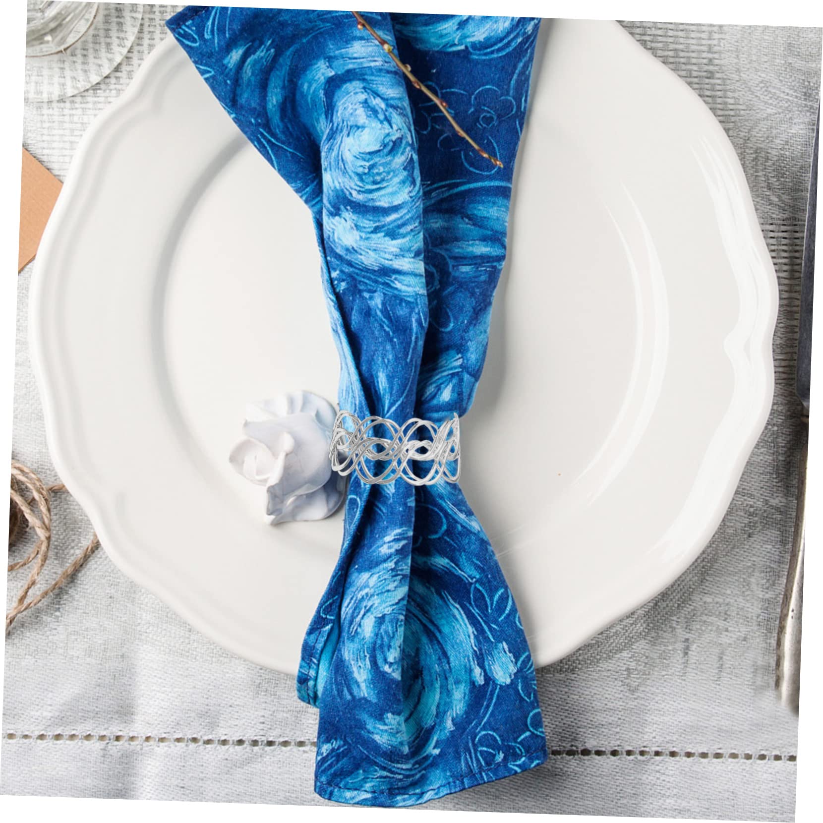 Porta Tovaglioli Anelli in Metallo 6 Pezzi Intreccio Irregolare | Argento, Antiruggine e Non Sbiadisce, per Cena e Tavola da Pranzo, Stile Elegante Unico