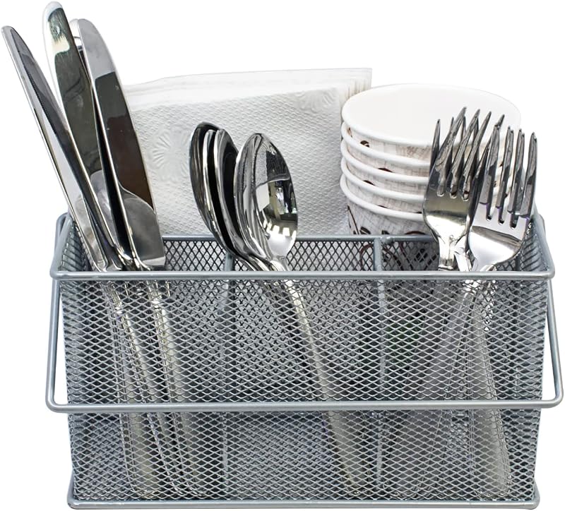 Organizador para utensilios Sorbus® — Cubiertos, servilletero y organizador de condimentos — Organizador de malla de acero multiusos—Ideal para cocina, comedor, entretenimiento, paseos, picnics y mucho más (Plata)