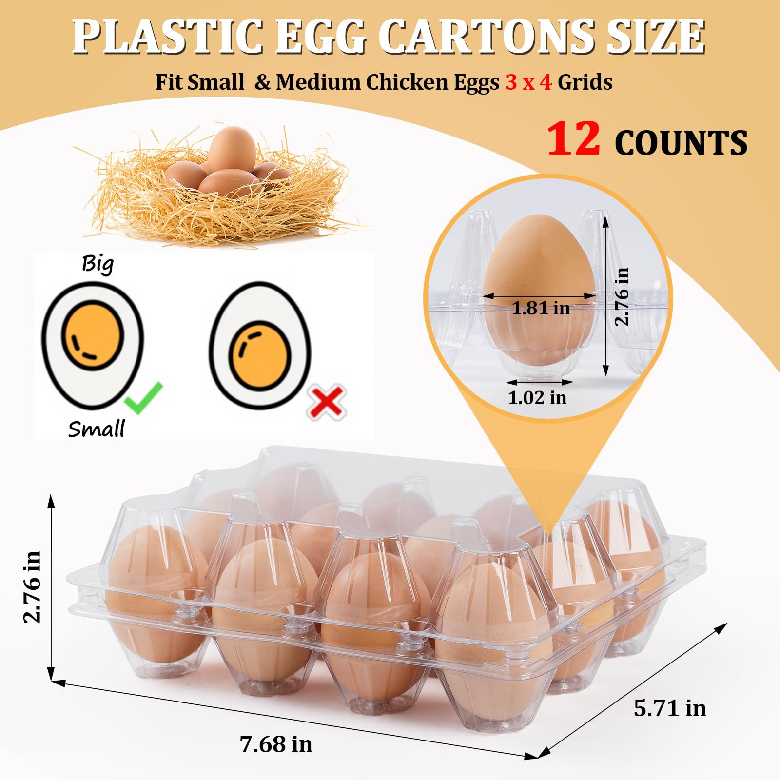Confezione da 120 cartoni per uova economiche sfuse da 12 pezzi, in plastica trasparente vuota per uova fresche, vassoi riutilizzabili per uova domestiche e mercati agricoli, contenitori medi per uova