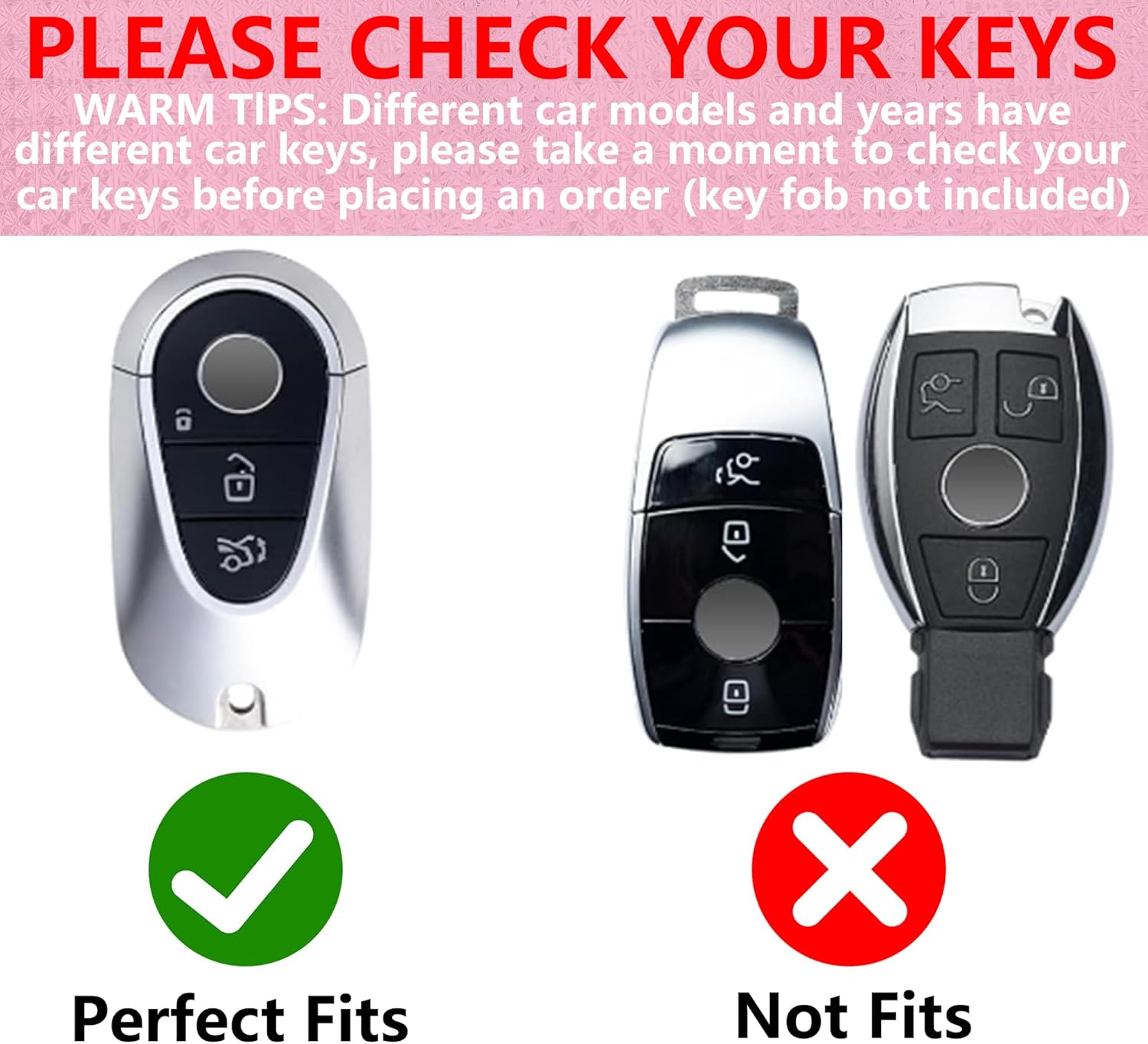 Key Fob Cover with Diamond Keychain for Mercedes Benz Car Key Shell Compatible with 2020-2022 Benz S-Class G-Class E-Class Smart Remote Key Protector for Women (3 Buttons-Gold Heart) - Image 2