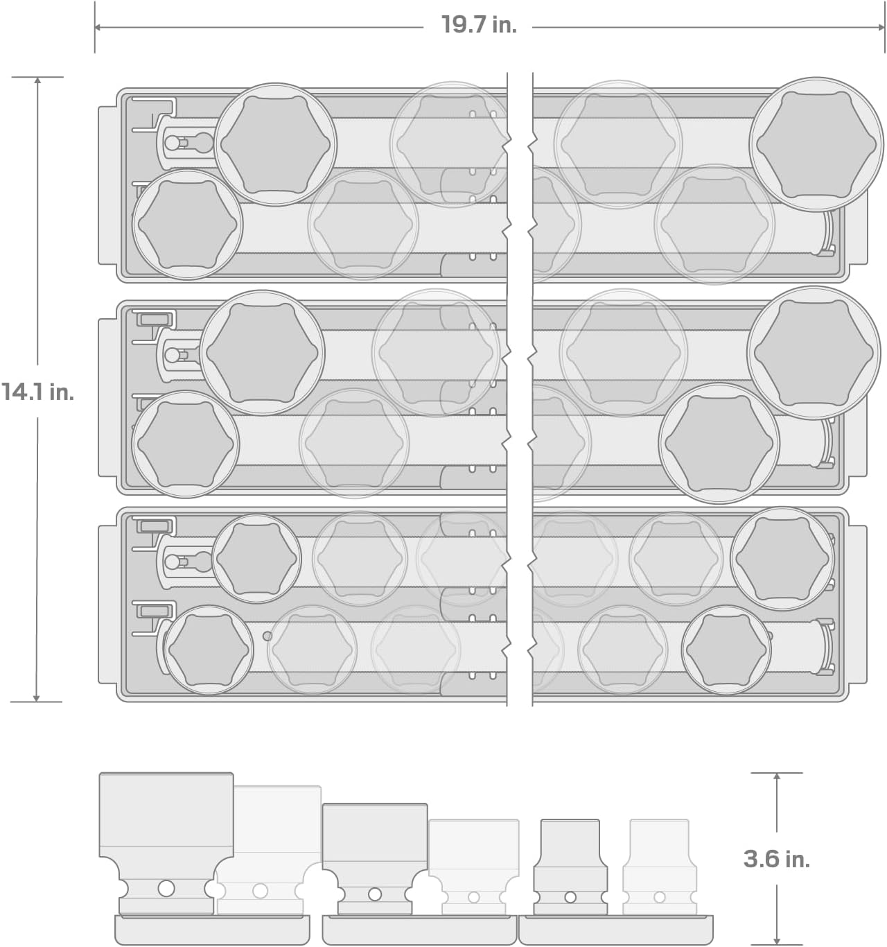 TEKTON 3/4 Inch Drive Shallow 6-Point Impact Socket Set with Rails and Trays, 33-Piece (1/2-2-1/2 in.) | SID93107