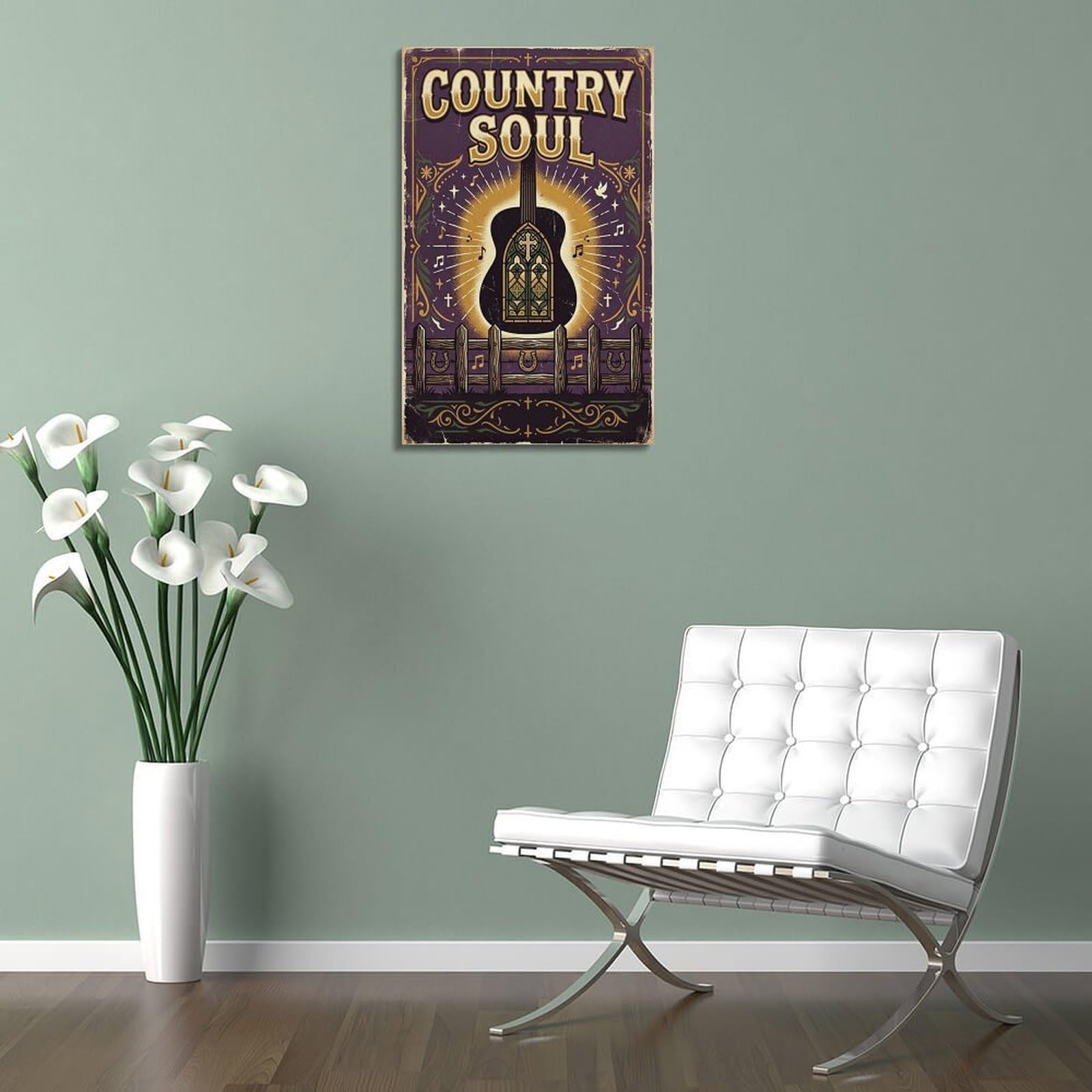OKNGB Poster decorativo da parete con chitarra acustica, musica country e soul, stampa artistica su tela, poster decorativo moderno per camera da letto, 50 x 75 cm