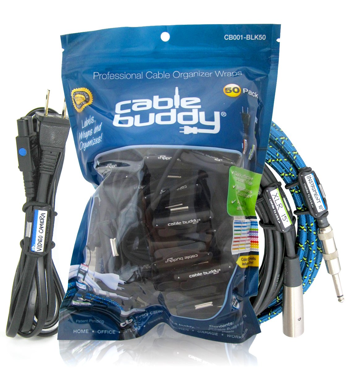 Cable Buddy 50 Pack Black Cable Organizer Ties With Color