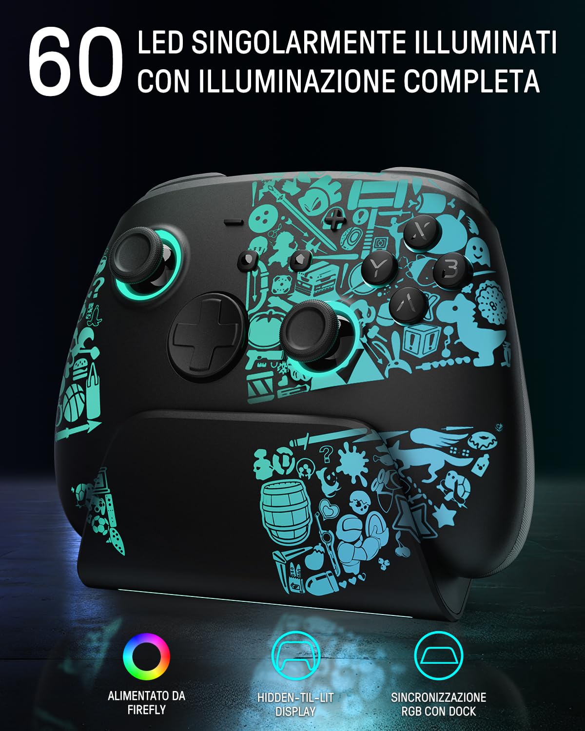 Luminex Controller Switch 2 con Dock di Ricarica, Pro Controller Wireless Compatibile Con Nintendo Switch 2/OLED, Gamepad Bluetooth Con Effetto Hall/7 Colori LED/Turbo/Link App, Nero