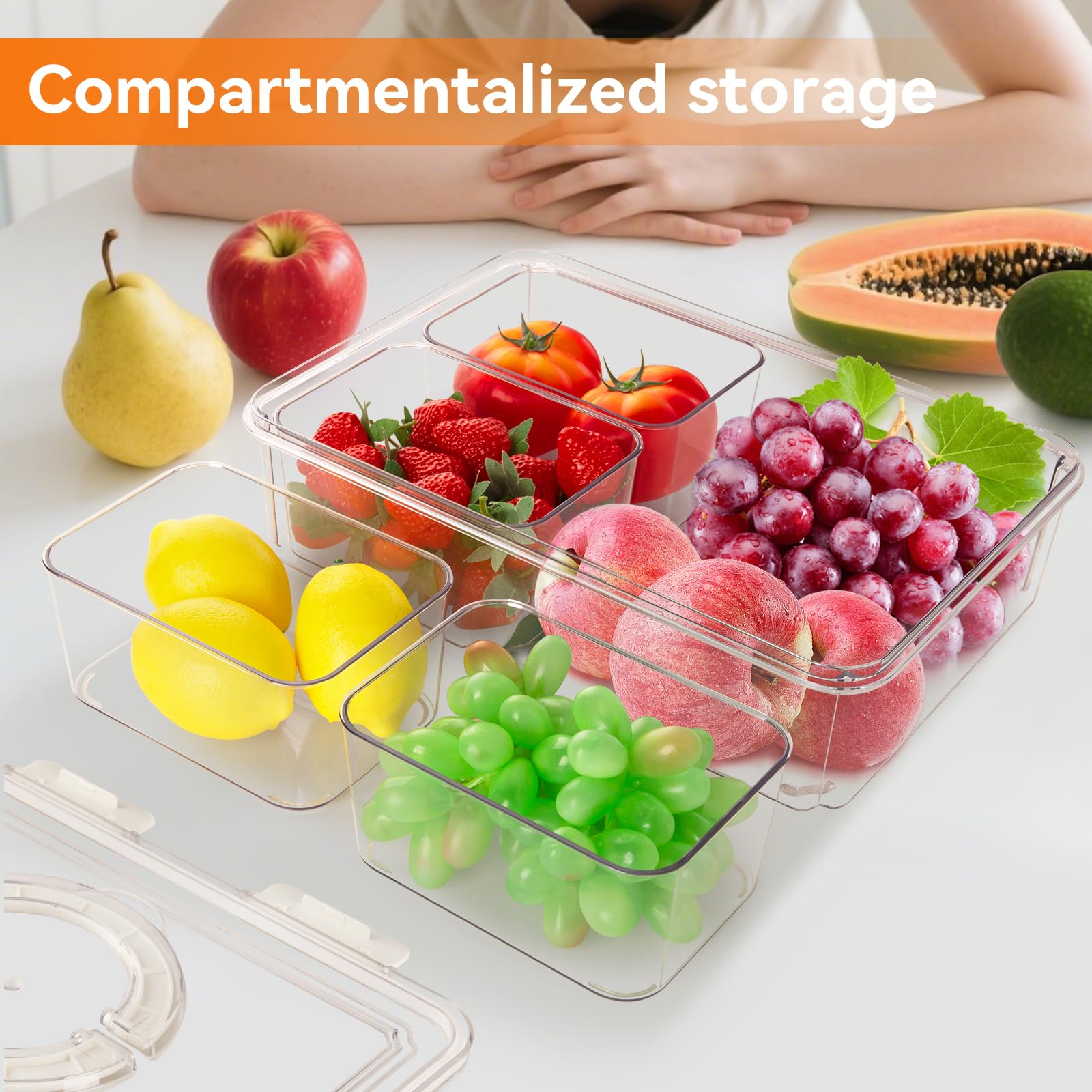 2 bandejas divididas para servir con tapa y asa, 4 compartimentos extraíbles, contenedor de charcutería, contenedor hermético para aperitivos, contenedor de almacenamiento de frutas sin BPA para