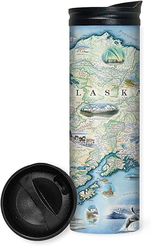 Xplorer Maps Alaska State Map - Vasos de viaje de 16 onzas con tapa resistente a derrames, vaso de café de acero inoxidable de doble pared aislado Xplorer Maps Alaska State Map - Vasos de viaje de 16 onzas con tapa resistente a derrames, vaso de café de acero inoxidable de doble pared aislado