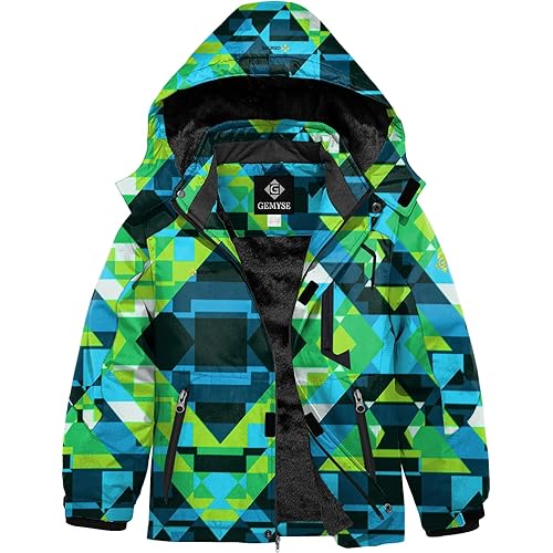 GEMYSE Boy's Waterproof Ski Snow Jacket Hooded Fleece Windproof Winter Jacket