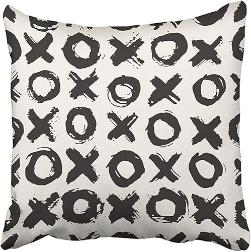 Throw Pillow Cover 18"X18" Polyester Abstract Brush Strokes Monochrome Hipster XOXO Simbols Hugs Decorative Pillowcase Two Sides Deco Home