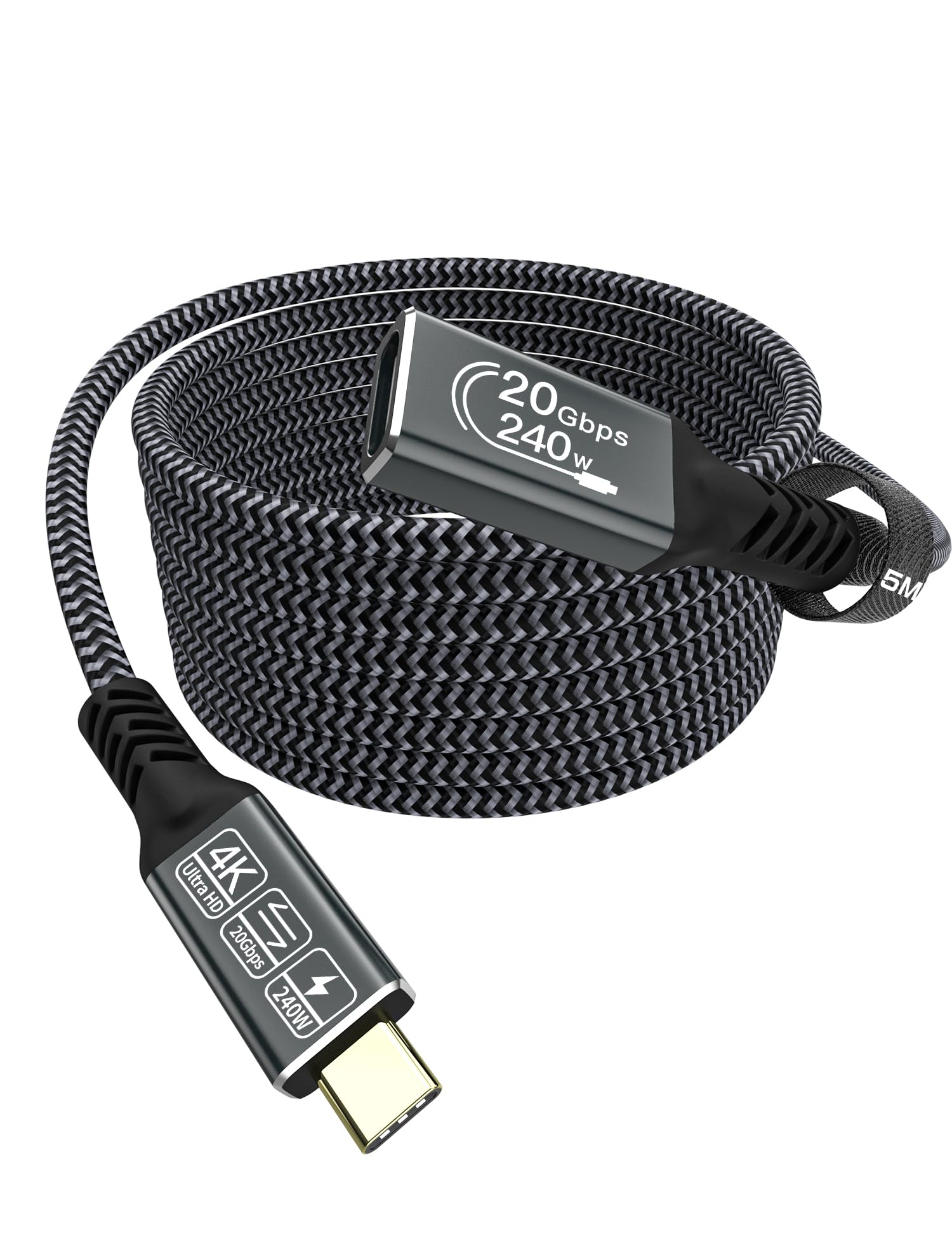 CAKOBLE cavo prolunga usb c 5 metri,USB 3.2 Gen2 240W 4K@60Hz Cavo Type C Maschio a Femmina 20Gbps Cavo Prolunga Tipo C Compatibile per iPhone 16/15 Pro Max, MacBook Pro/Air XPS 15 Galaxy S24 S23