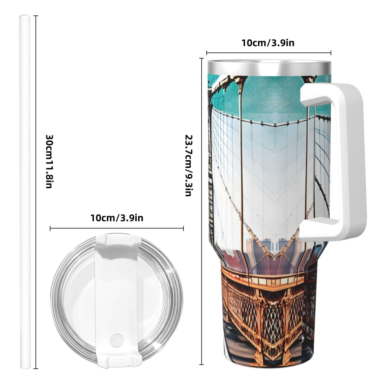Brooklyn Bridge Wasserflasche aus Edelstahl, doppelwandig, isoliert, mit Griff und Strohhalm-Deckel, 1,2 l