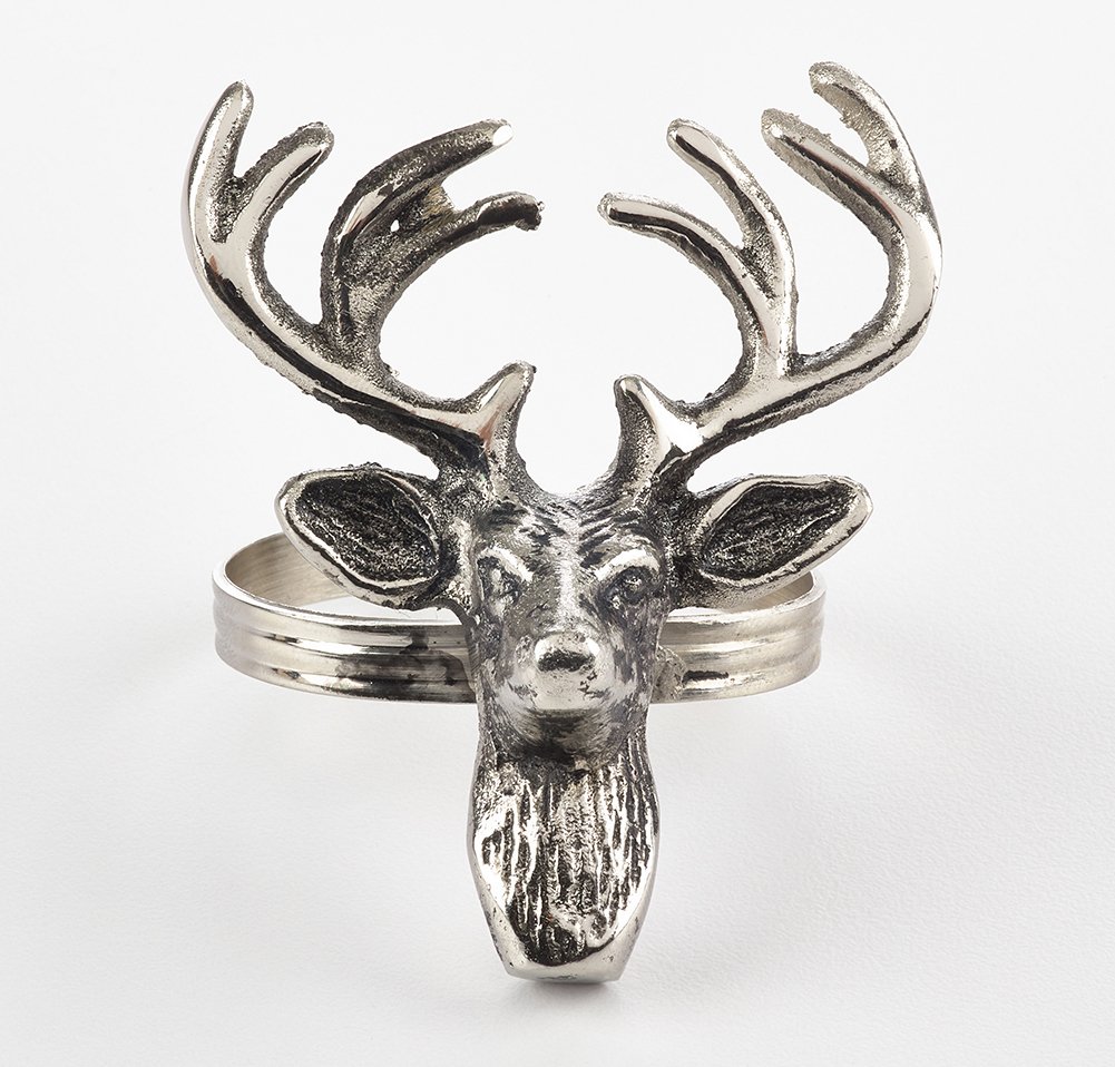 Fennco Styles Classic Holiday Reindeer Design Napkin Rings - Silver - Set of 4