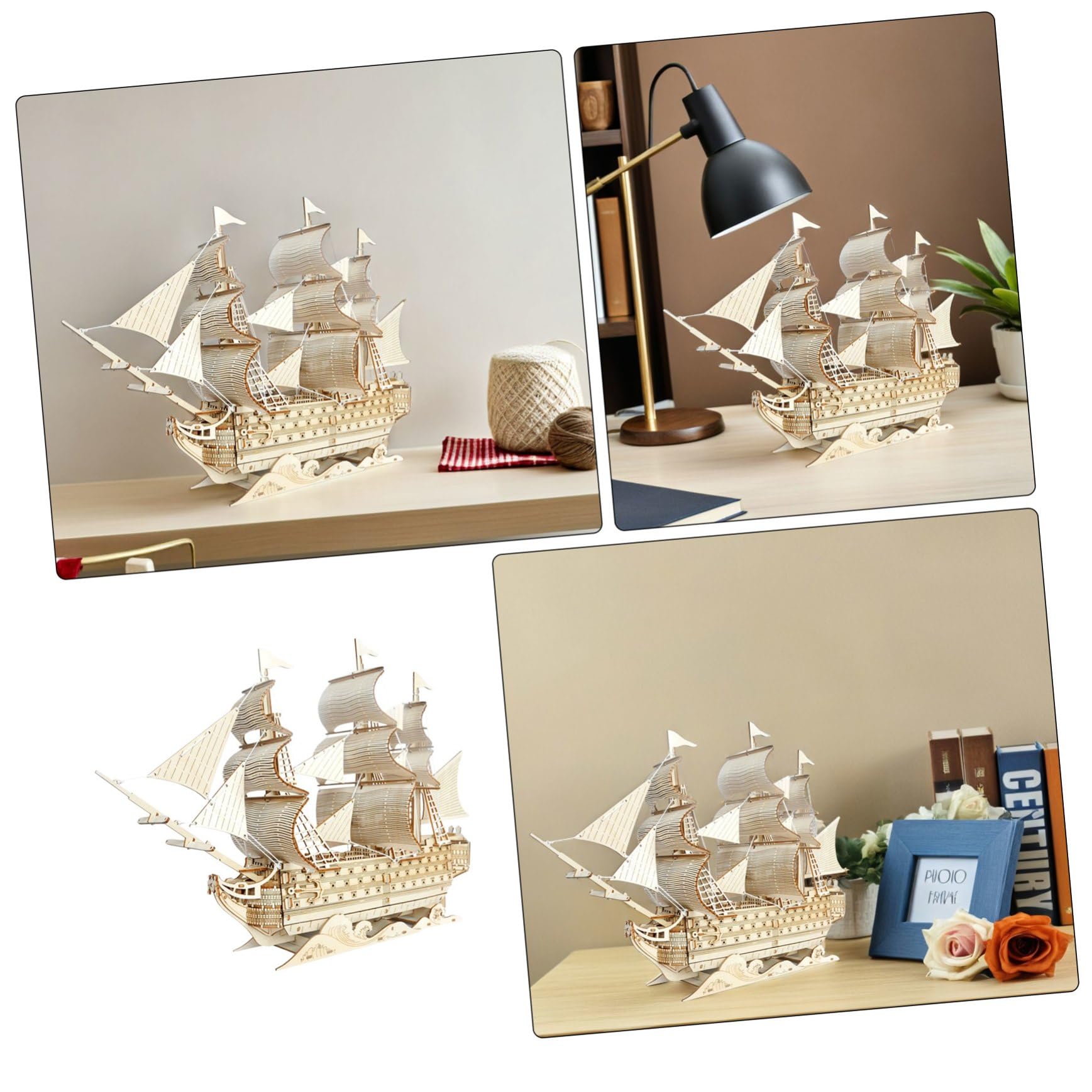 ERINGOGO Puzzle del di puzzle adulti decorazione da tavolo arredamento a tema nautico di nave in legno Light Brown