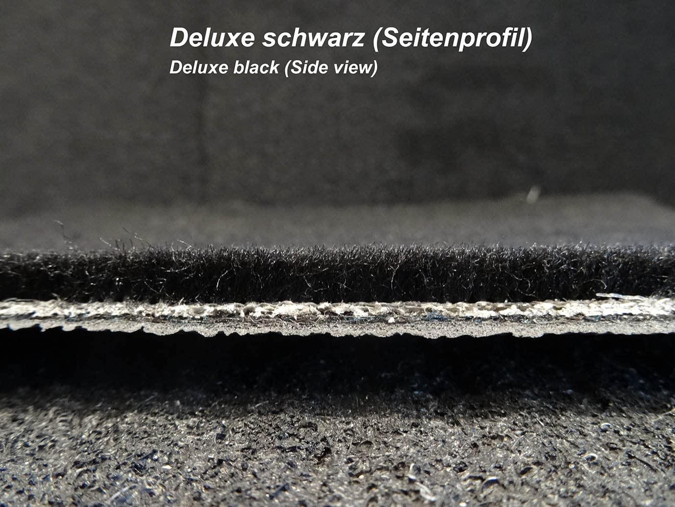 Meterware Autoteppich (Auskleide-Teppich für Fahrzeugboden, Kofferraum, etc) Deluxe schwarz, Zuschnitt (2m breit / 2m lang)