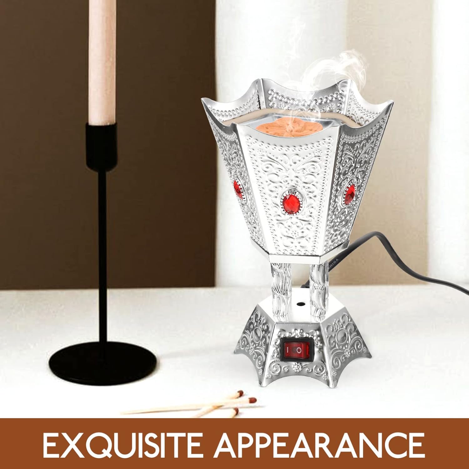 SEWACC Electric Incense Burner Metal Bakhoor Burner Middle Eastern Style Tabletop Electric Censer for Home Office Yoga Spa Decor
