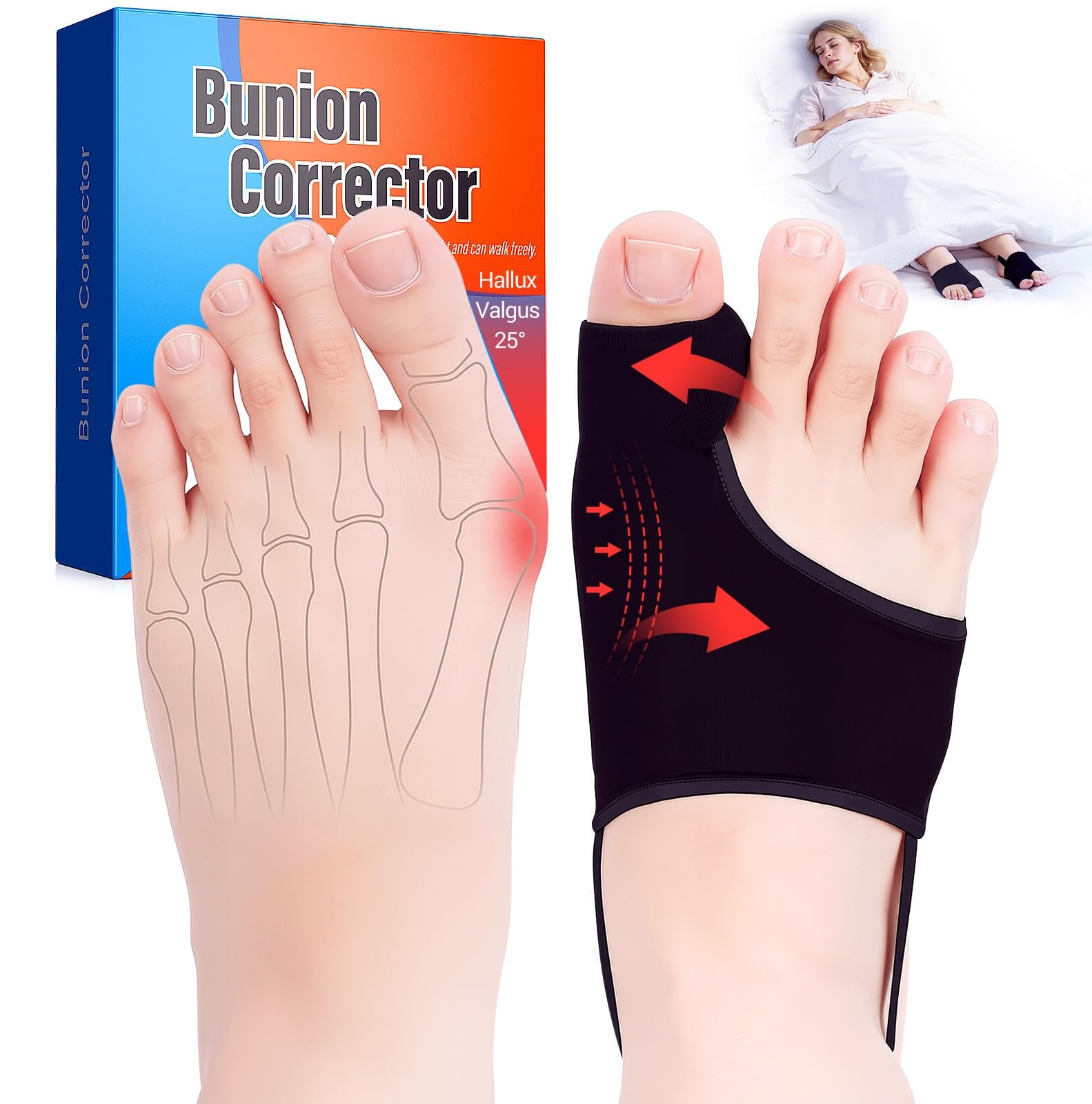 Photo 1 of 2PCS Bunion Corrector for Women & Men - Toe Alignment Corrector with Splint & Pads for Hallux Valgus Pain Relief, Toe Separator for Day/Night Support, New Anti Slip Gel Strap for Big Toe Straightener