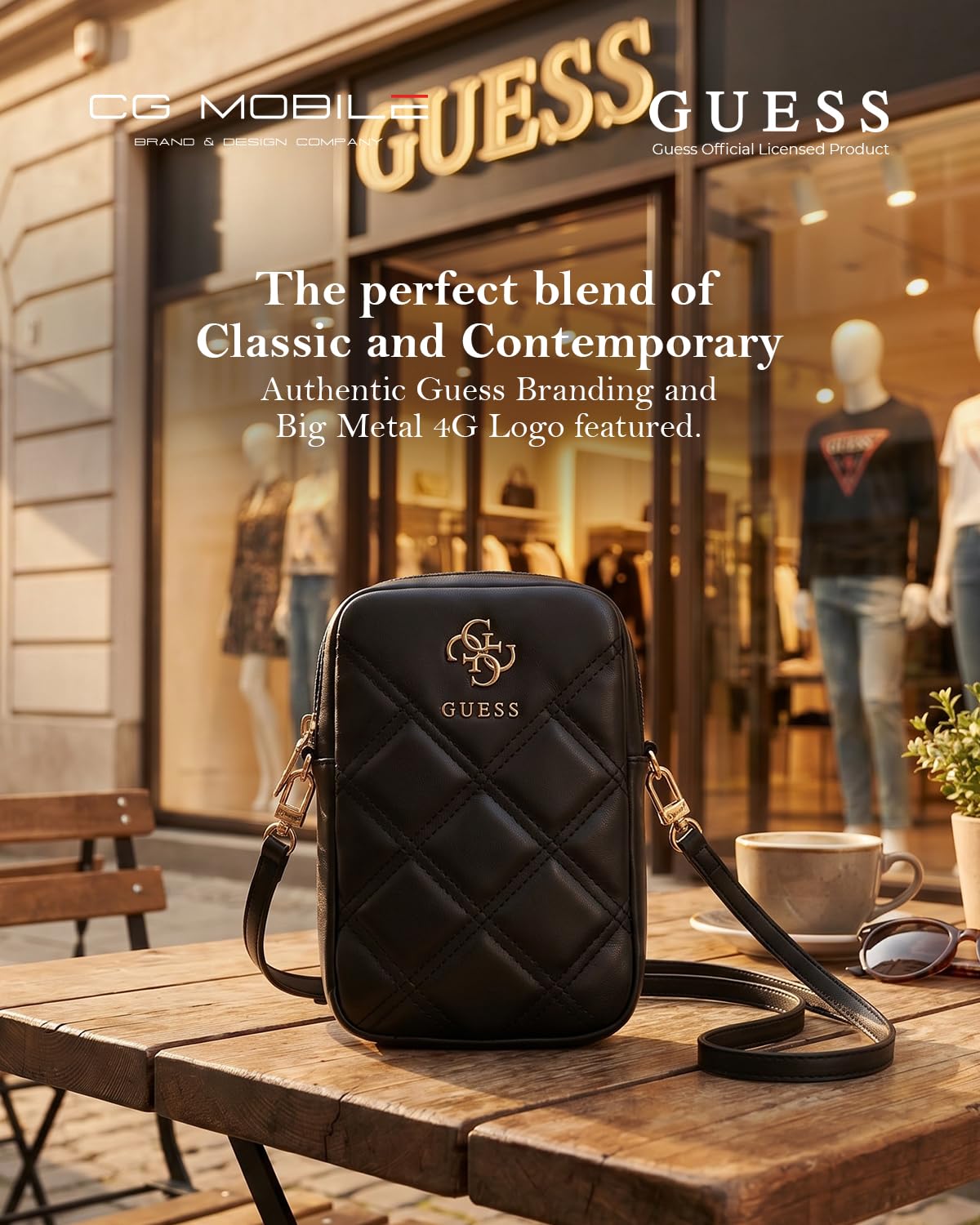Guess Zip Quilted 4G Handtasche (Schwarz)