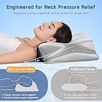 Vista 2 de Almohada cervical para el cuello para aliviar el dolor, almohada de espuma viscoelástica de contorno con soporte ergonómico para el cuello, almohada
