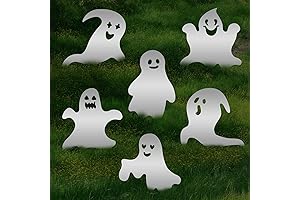 6pc Halloween White Ghost Yard Decor, Metal Ghost Yard Sign with Stakes
