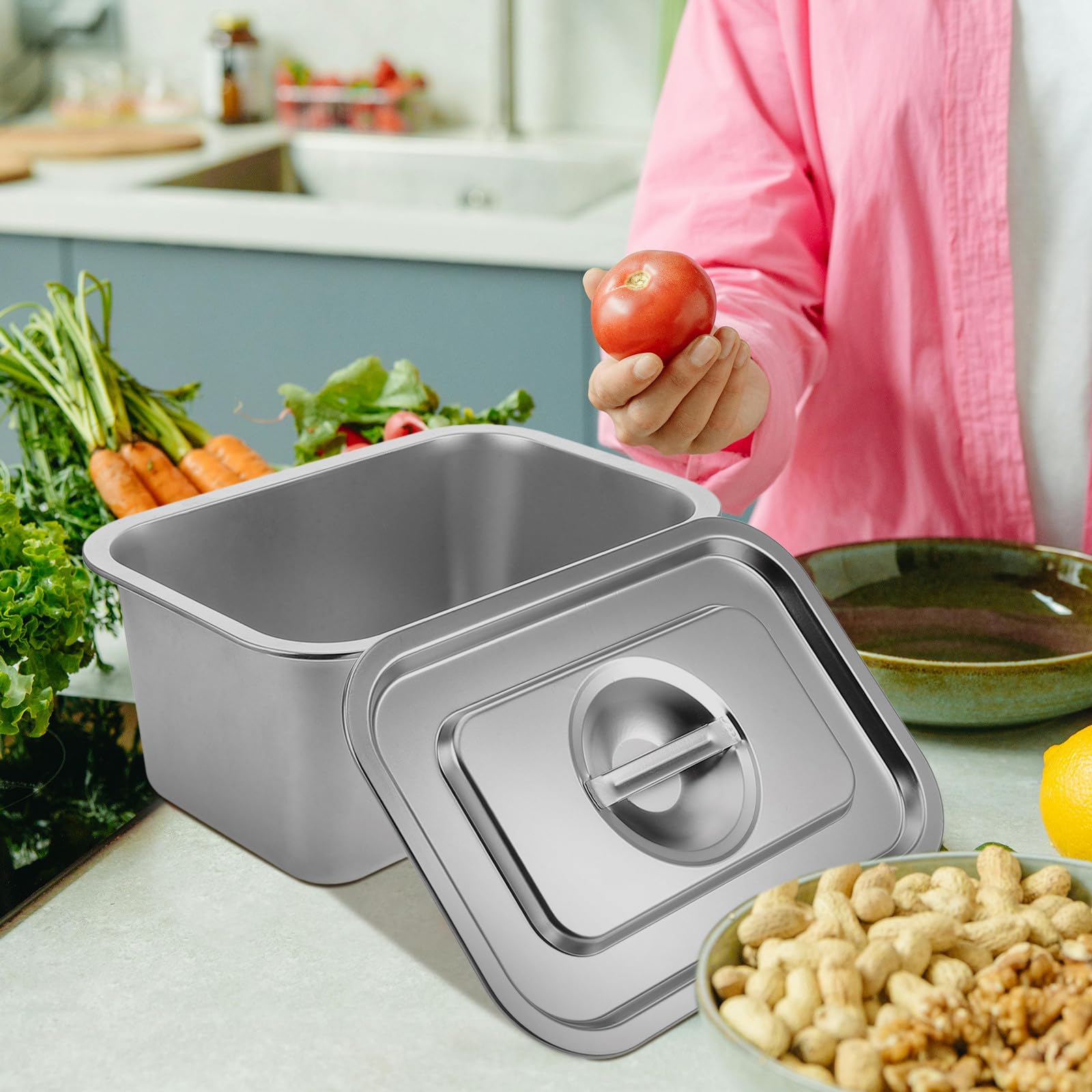 Bac à Compost Séparation des Déchets en Acier Inoxydable Cuisine la Cuisine avec Couvercle, Petite Poubelle et Prévention des Odeurs