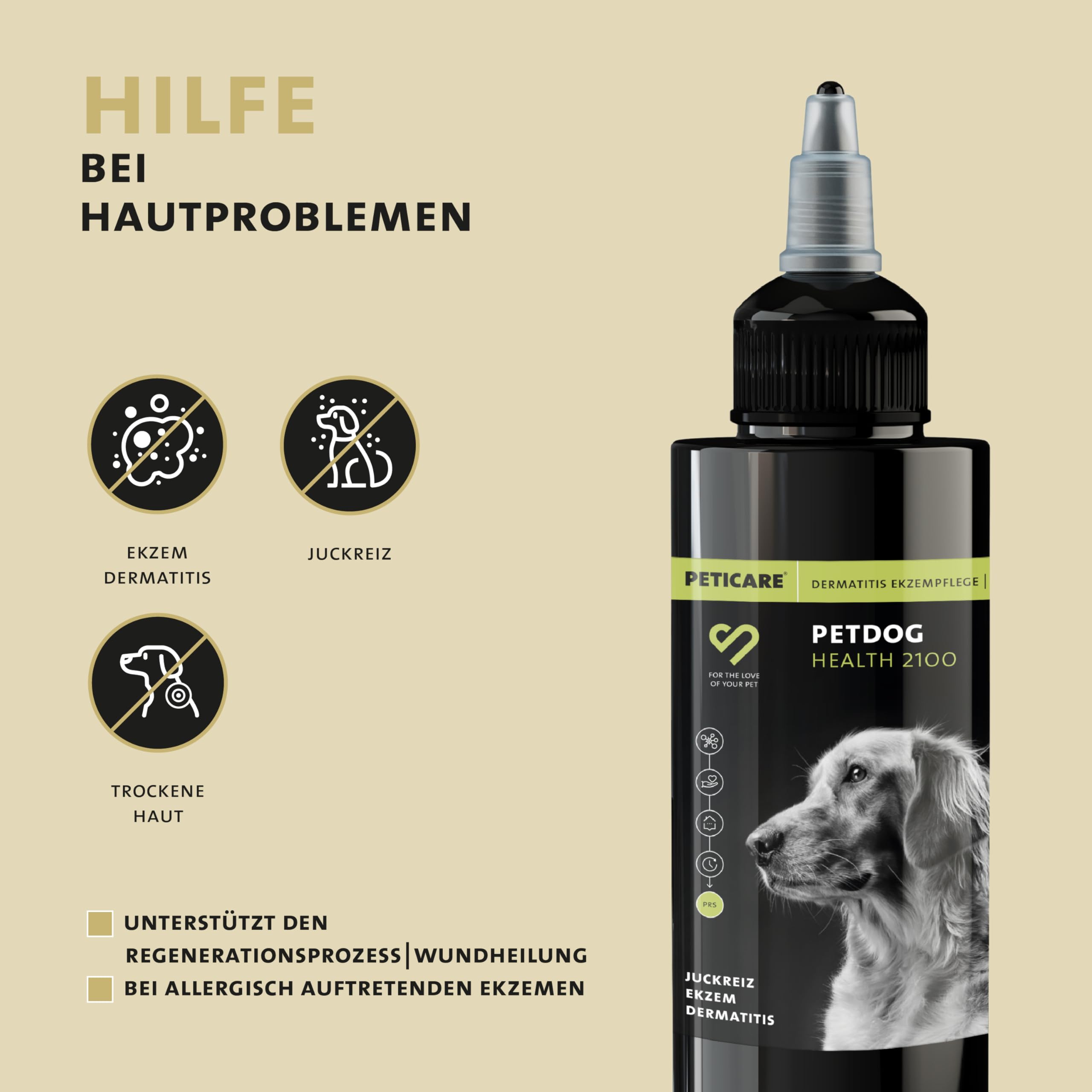 Peticare Lozione Dermatiti ed Eczemi Cani – Cura Delicata per Pelle Irritata – con Olio di Cocco e Aloe Vera – Balsamo Lenitivo