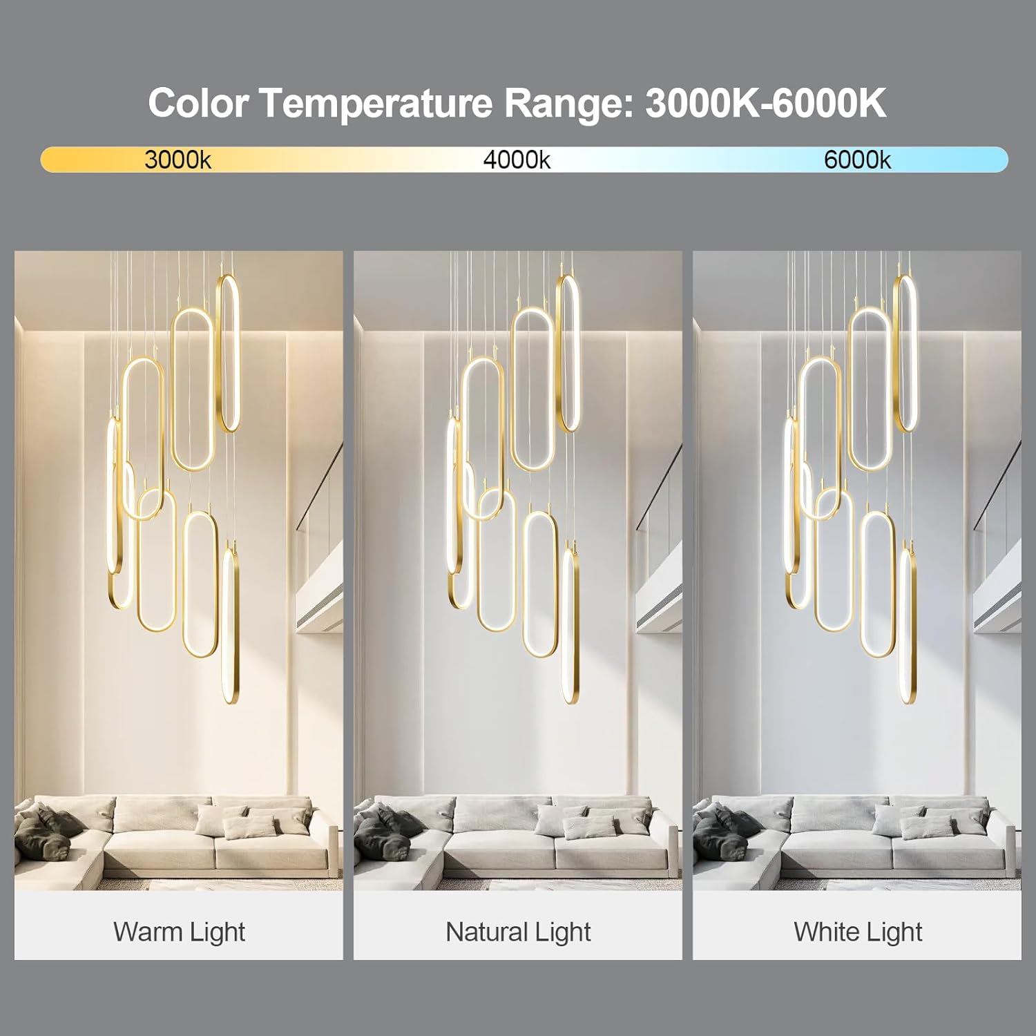 Modern Kitchen Island Dimmable Pendant Light Fixture Gold LED Pendant Lights 8 Ring Oval Chandelier Staircase Large Chandelier Lobby Living Room Foyer High Ceiling Chandeliers