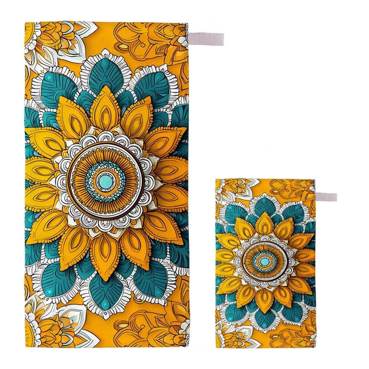 Toalla de Playa Grande 220x100cm/35x70cm, Juego de 2 Toalla Microfibra XXL de Antiarena, Toallas Playa Suave Ligera, Absorbente Secado Rápido, Beach Towel Viaje, Regalo Mujer Hombre (Mandala) J-55